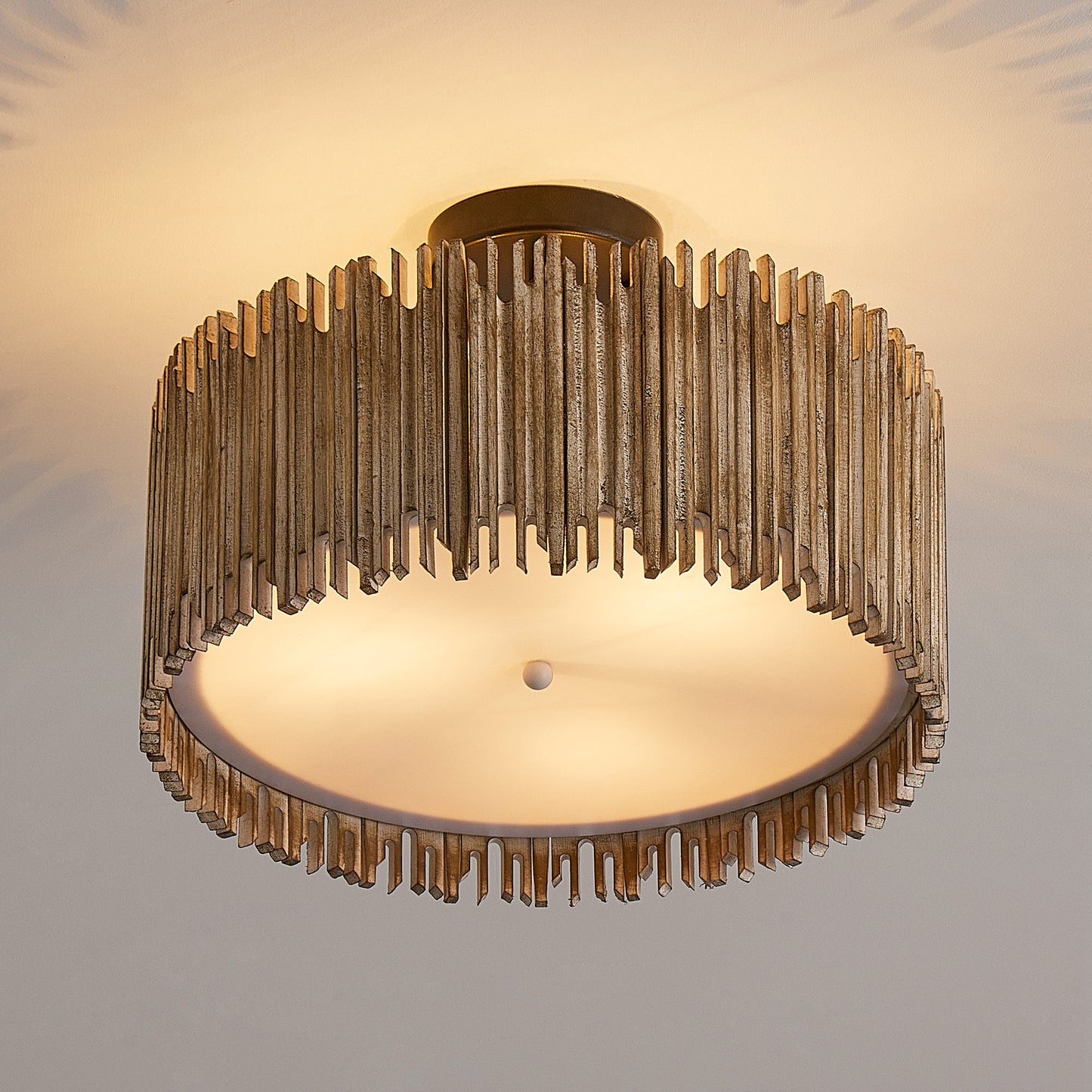 Lusteria 16" Wood Farmhouse 3-Light LED Semi-Flush Mount Ceiling Lighting
