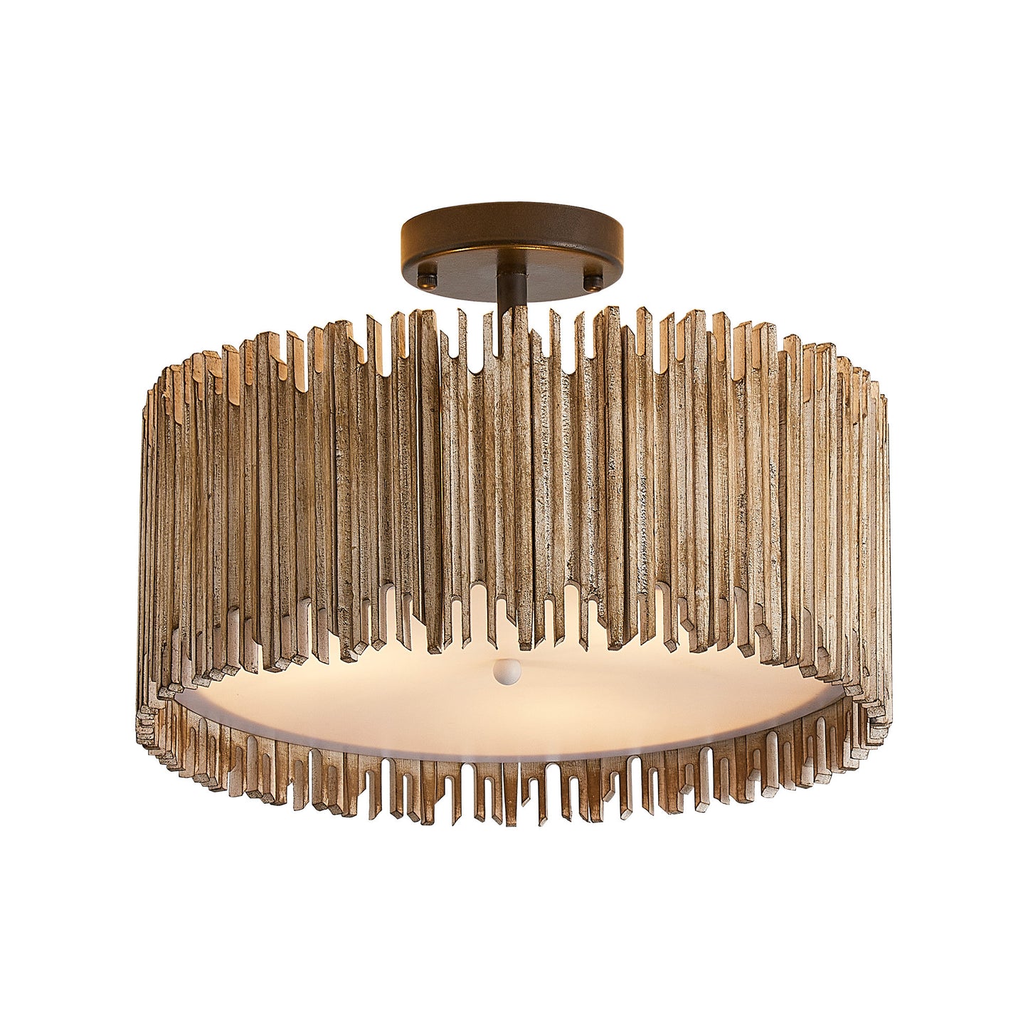 Lusteria 16" Wood Farmhouse 3-Light LED Semi-Flush Mount Ceiling Lighting
