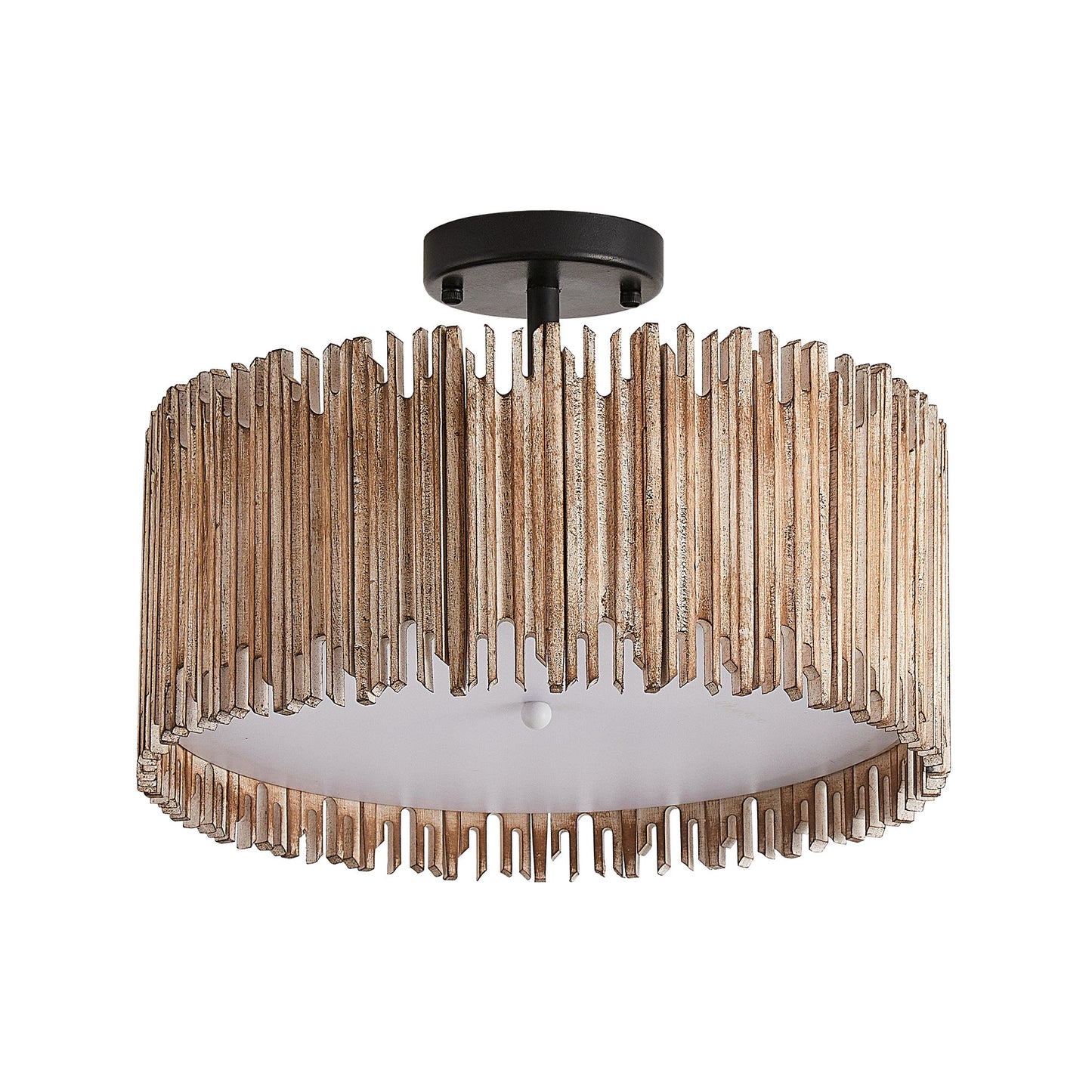 Lusteria 16" Wood Farmhouse 3-Light LED Semi-Flush Mount Ceiling Lighting