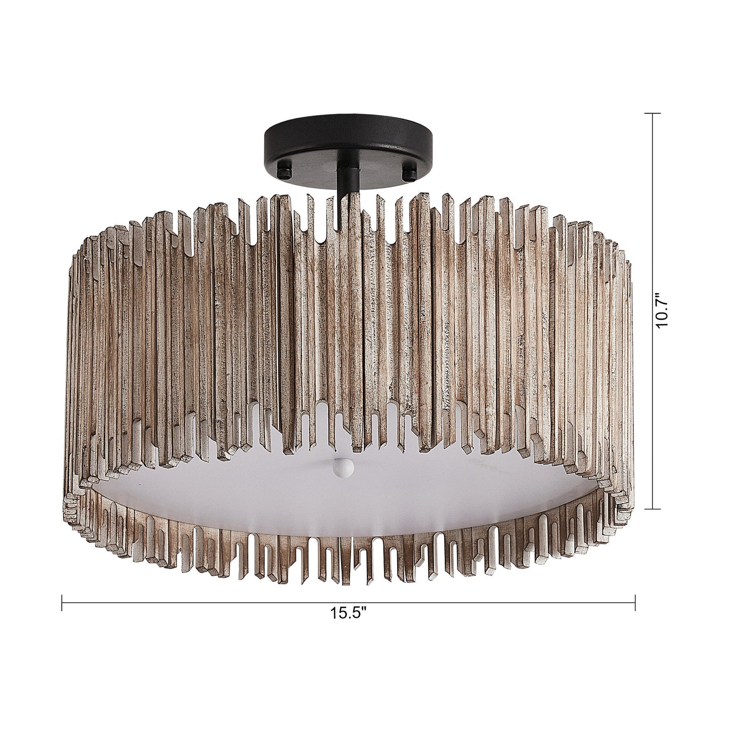 Lusteria 16" Wood Farmhouse 3-Light LED Semi-Flush Mount Ceiling Lighting