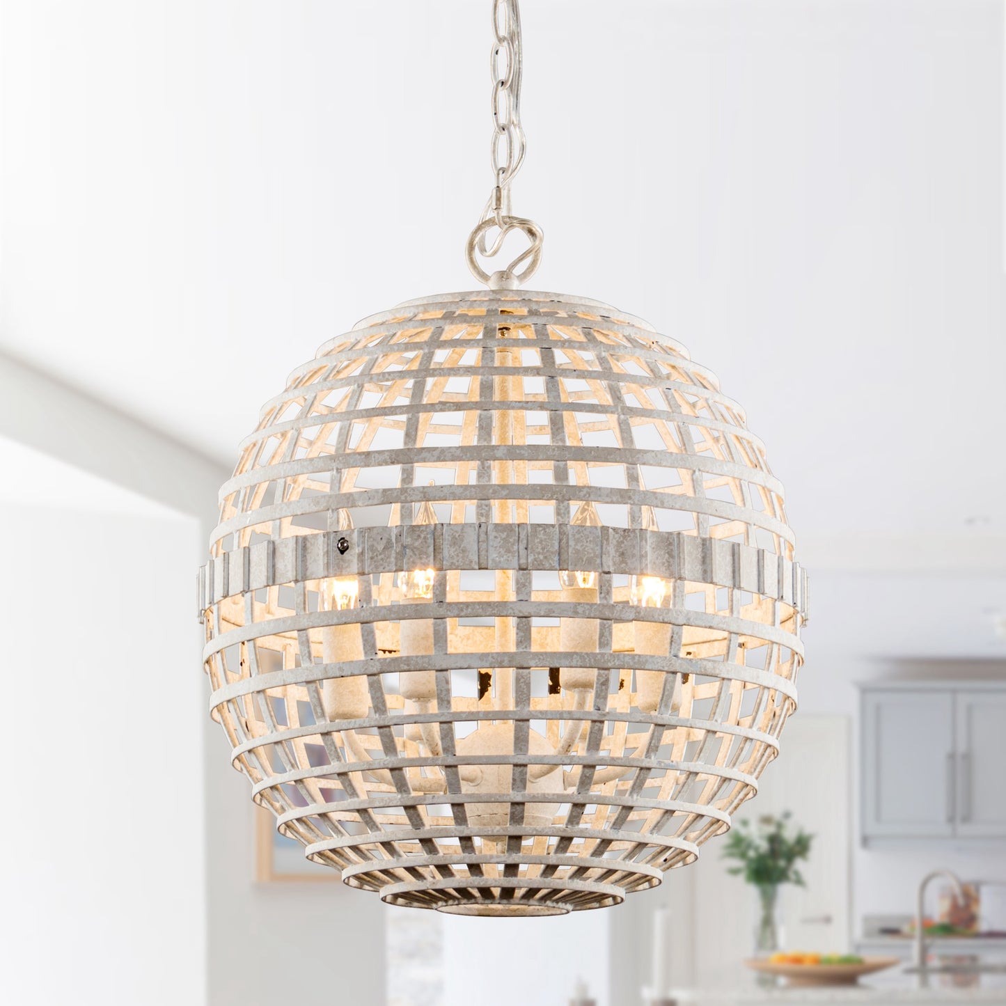 Lusteria 16" Antique White 6-Light Globe Farmhouse Chandelier