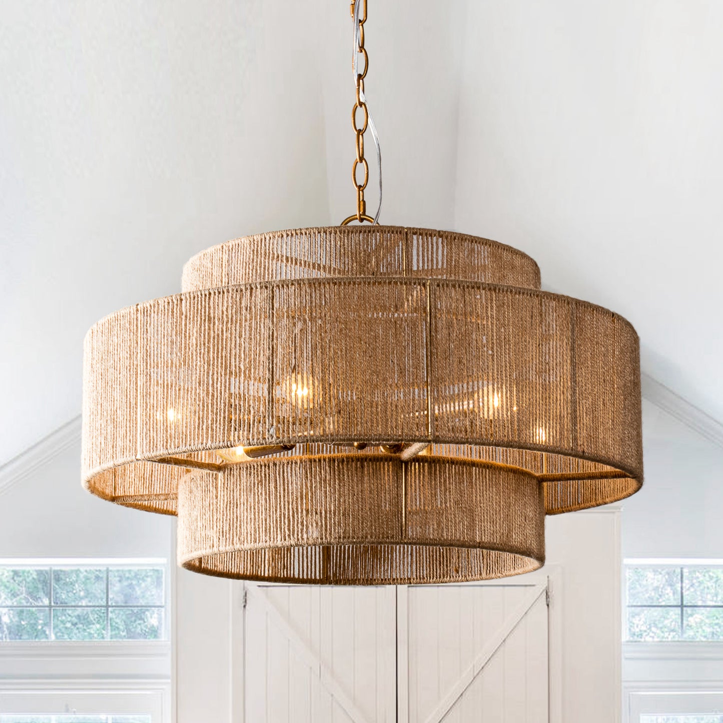Lusteria 24" Gold 2-Tiered 6-Light Farmhouse Chandelier