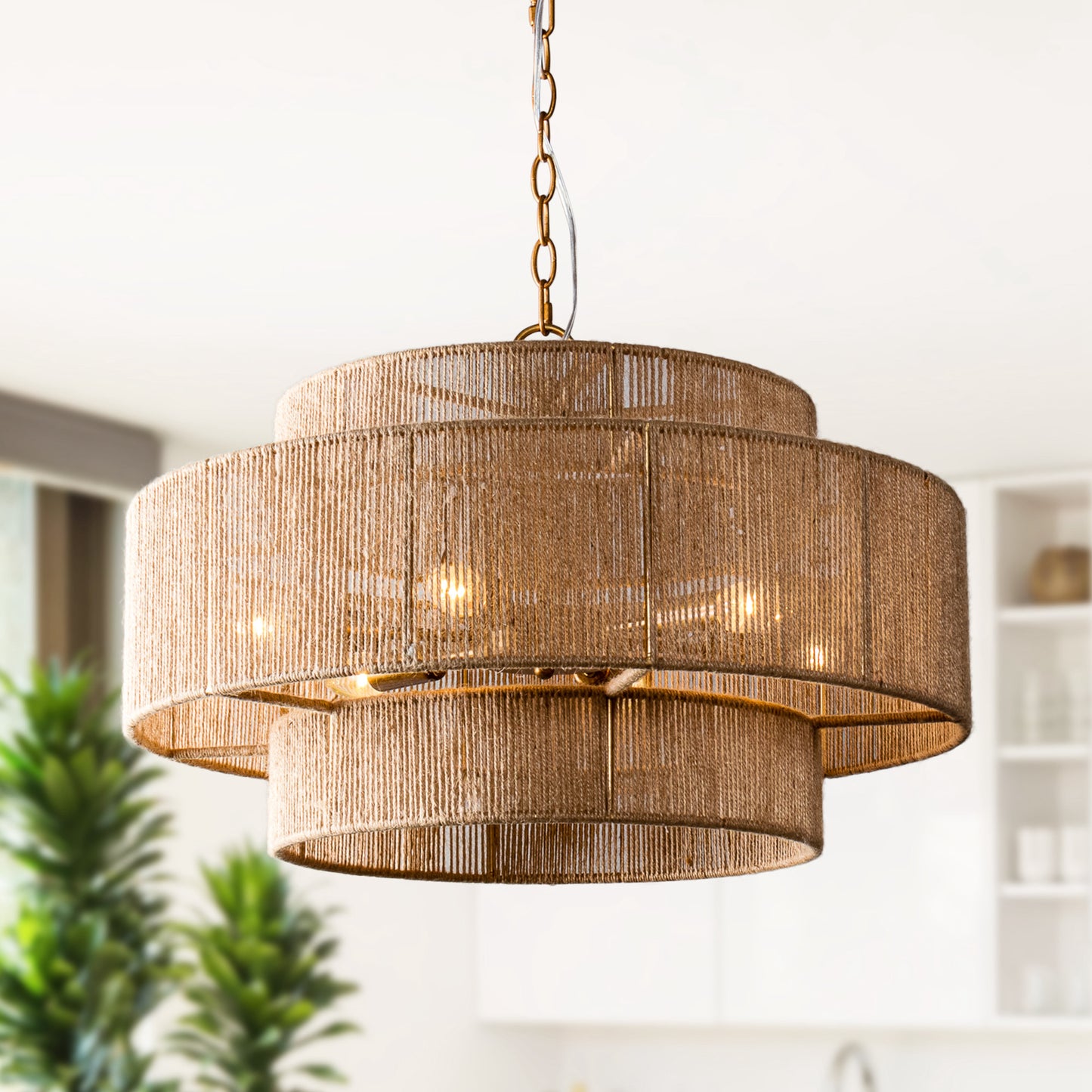 Lusteria 24" Gold 2-Tiered 6-Light Farmhouse Chandelier