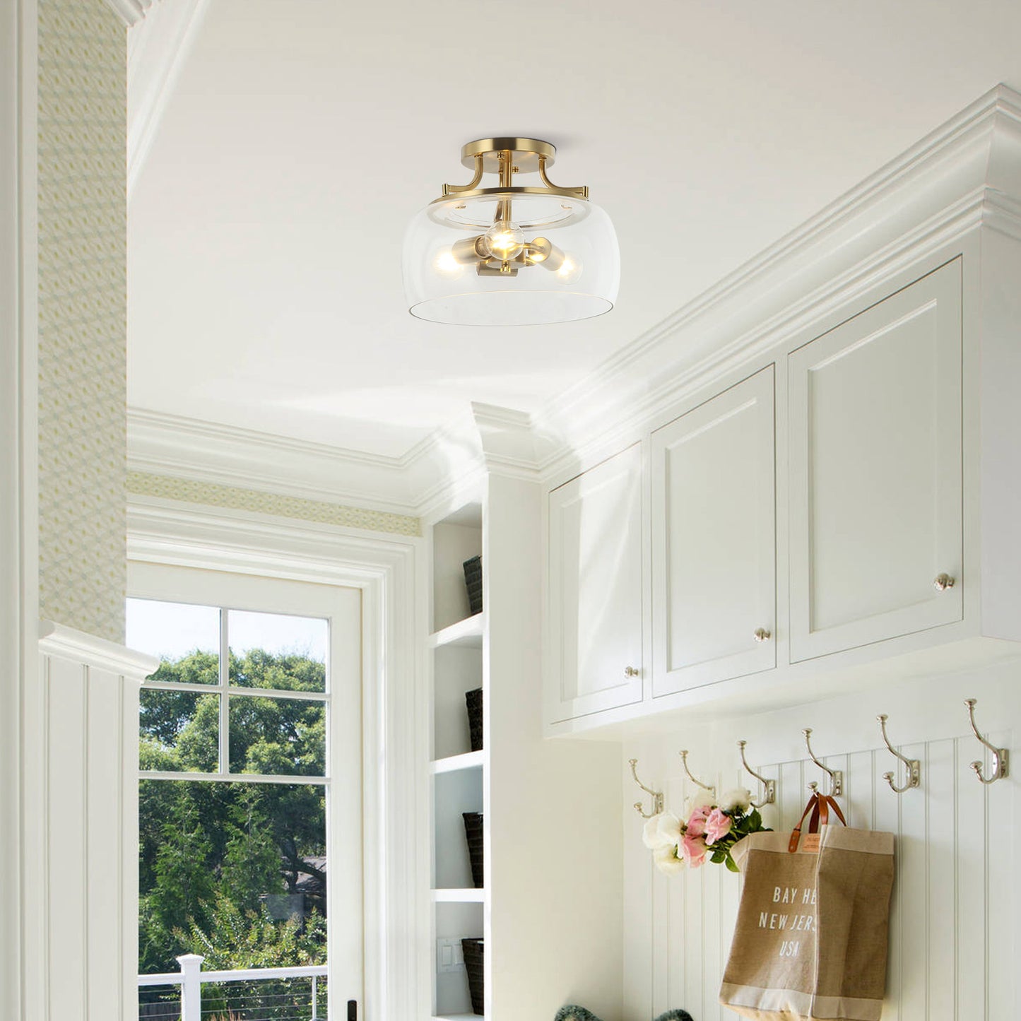 Lusteria 13.8" Modern Gold 3-Light Semi-Flush Mount Ceiling Light