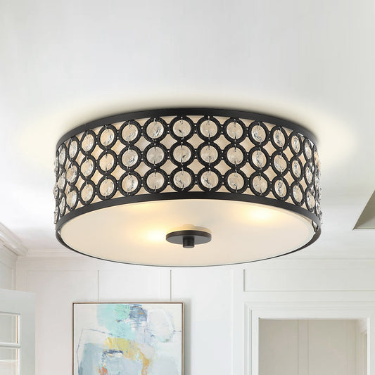Lusteria Modern Black Crystal Flush Mount Ceiling Light