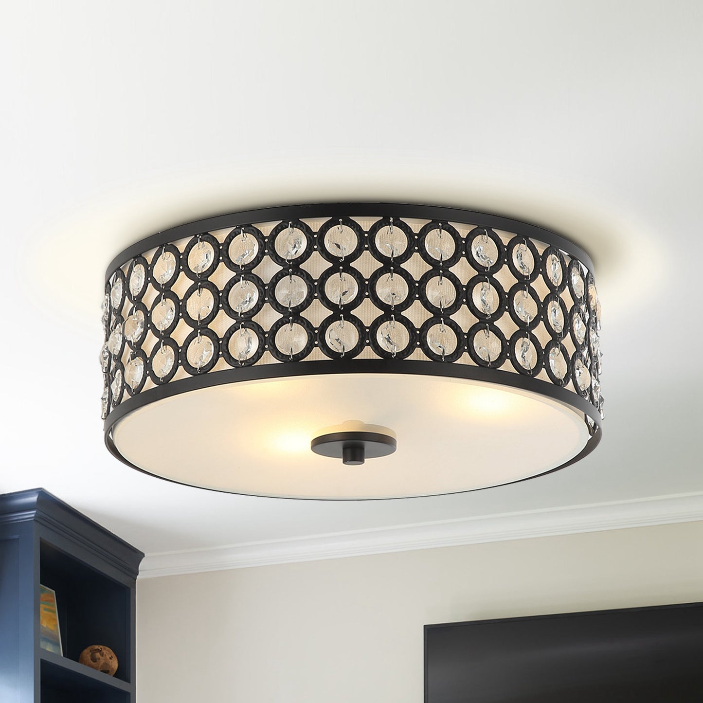 Lusteria Modern Black Crystal Flush Mount Ceiling Light