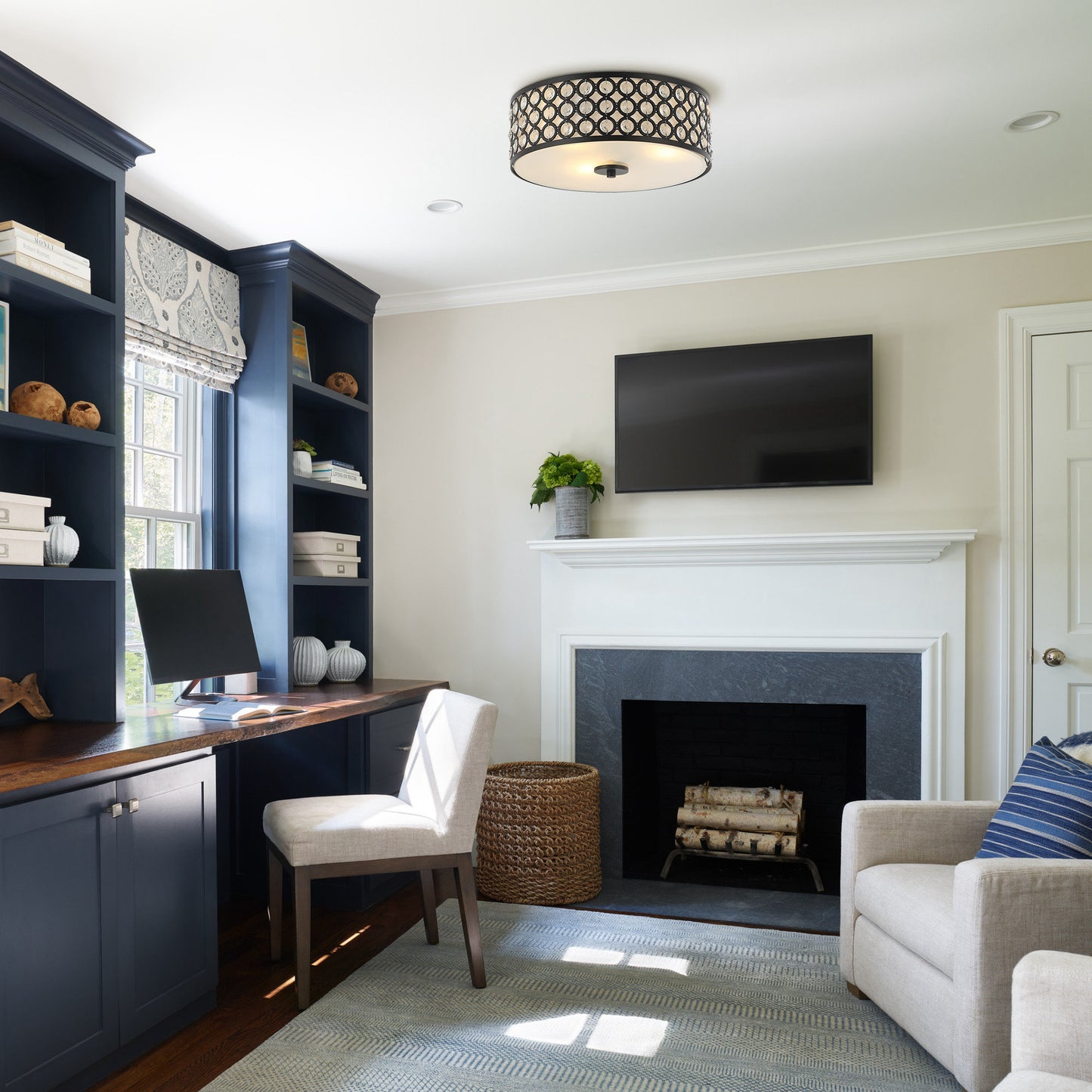 Lusteria Modern Black Crystal Flush Mount Ceiling Light