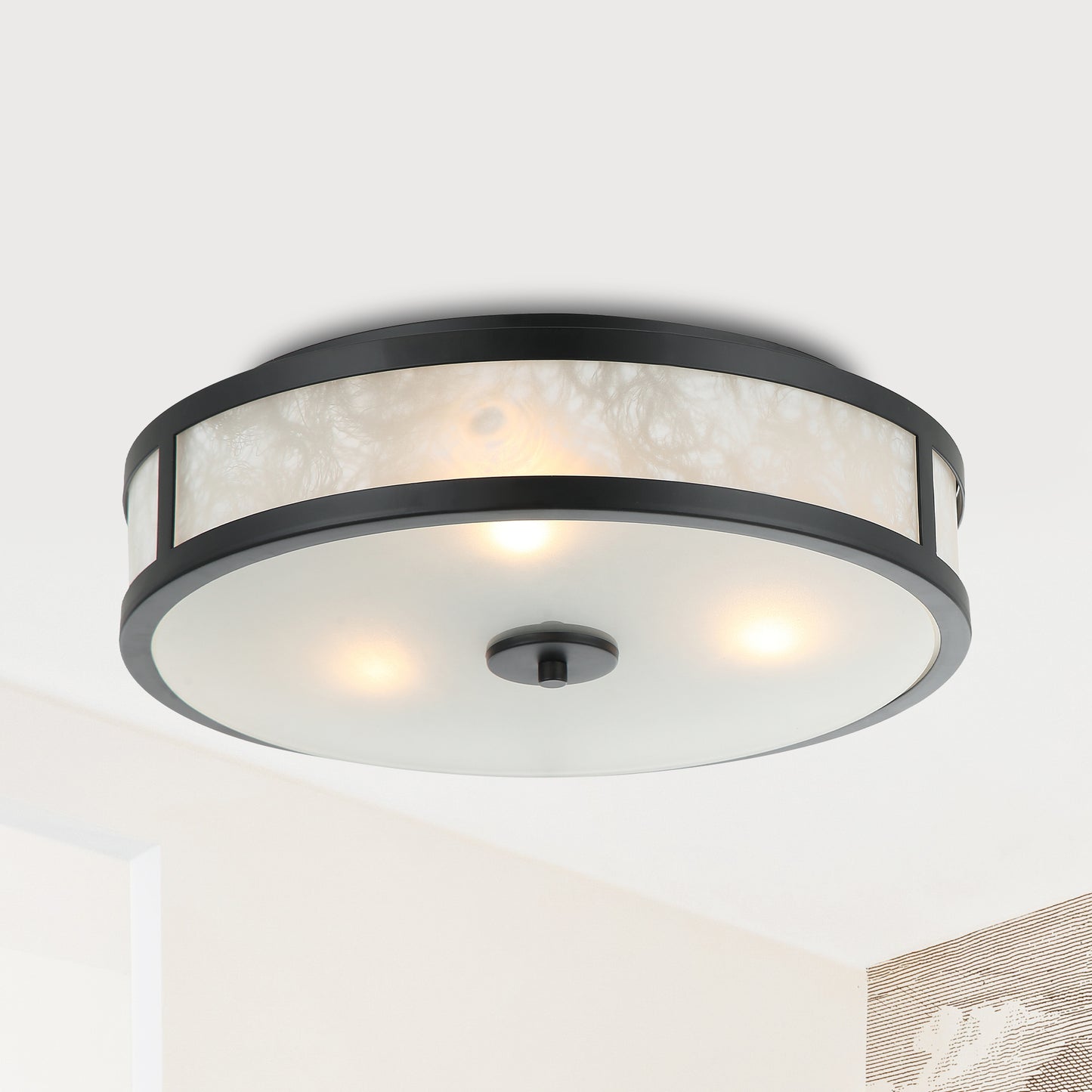 Lusteria 15.7" Modern Black 3-Light Drum Flush Mount Ceiling Light