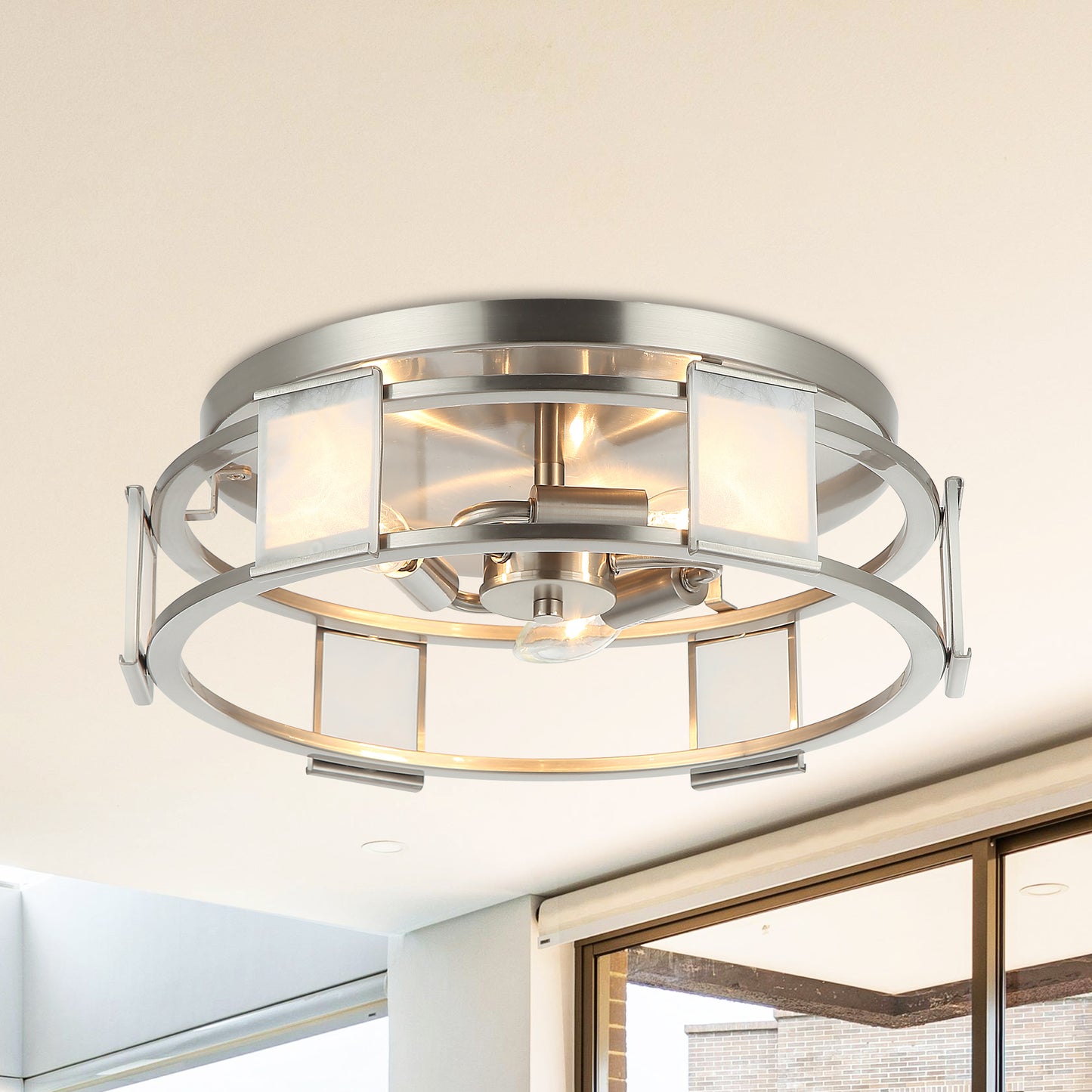 Lusteria 15" Modern Satin Nickel 3-Light Flush Mount Ceiling Light