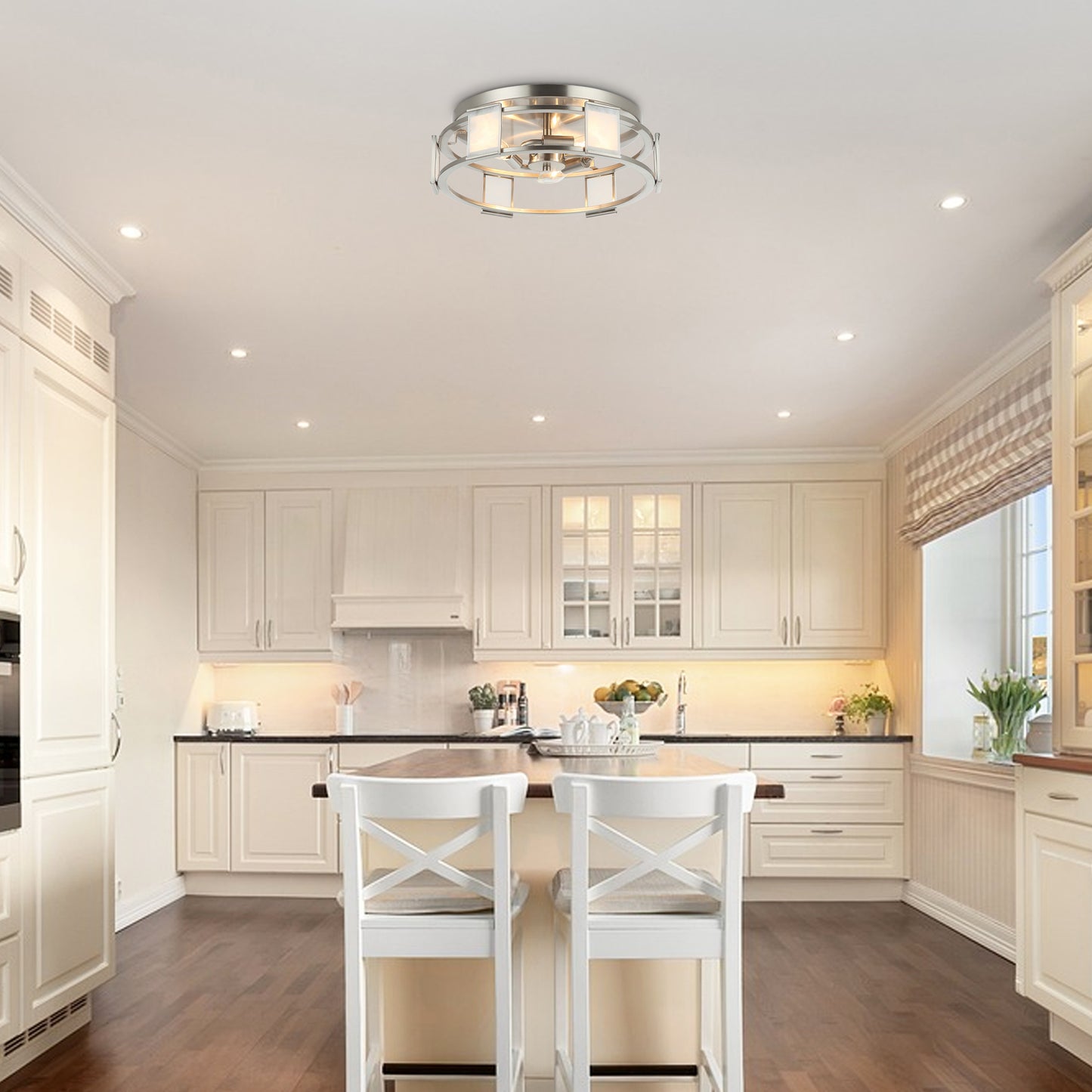 Lusteria 15" Modern Satin Nickel 3-Light Flush Mount Ceiling Light