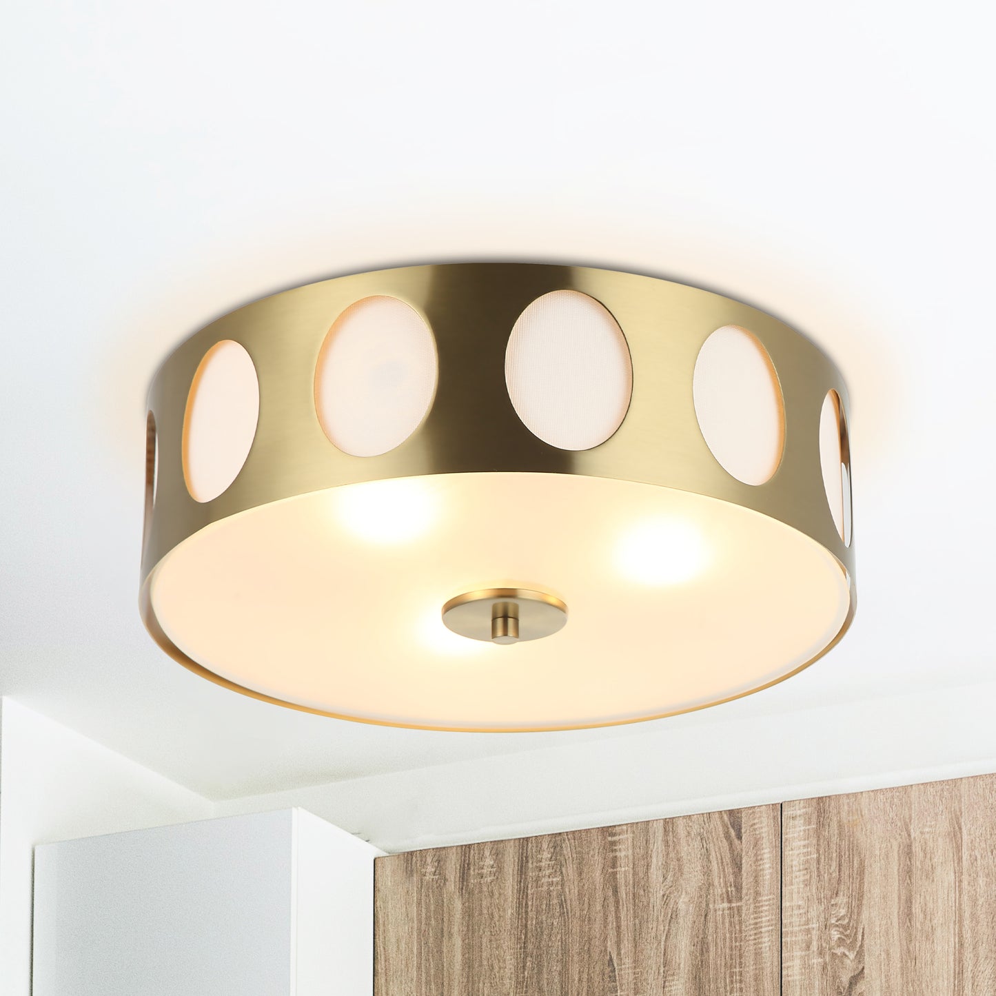 Lusteria 13.8" Modern Gold 3-Light Drum Flush Mount Ceiling Light