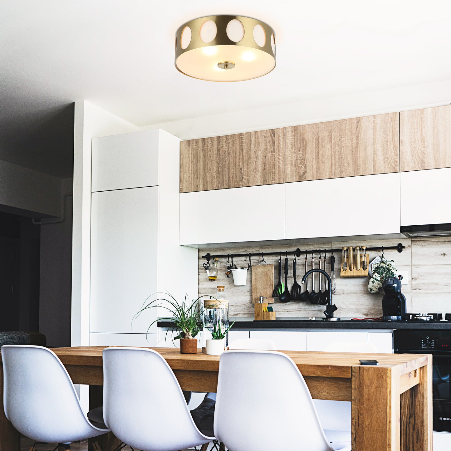 Lusteria 13.8" Modern Gold 3-Light Drum Flush Mount Ceiling Light