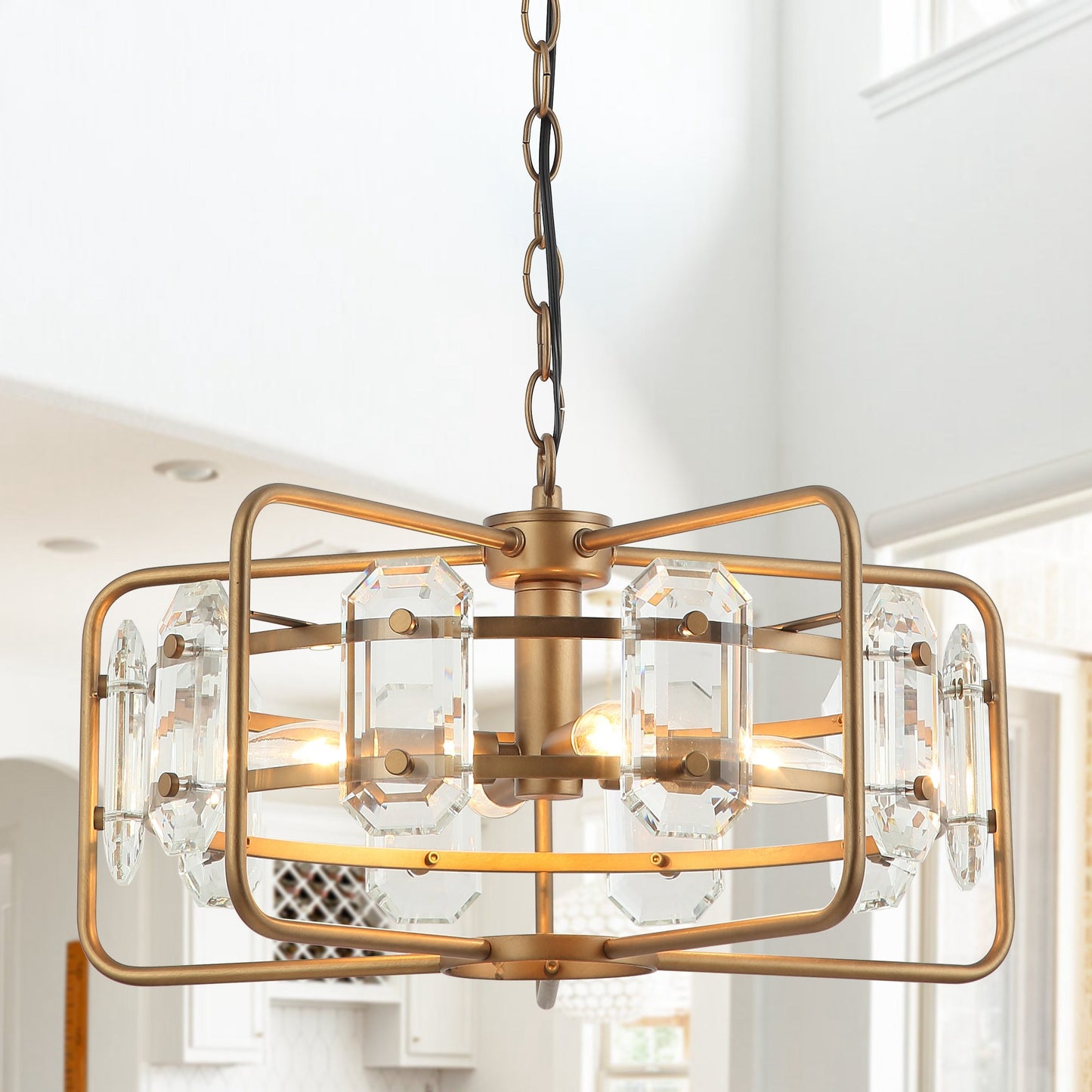 Lusteria Gold Modern 4-Light Cage Crystal Chandelier Light