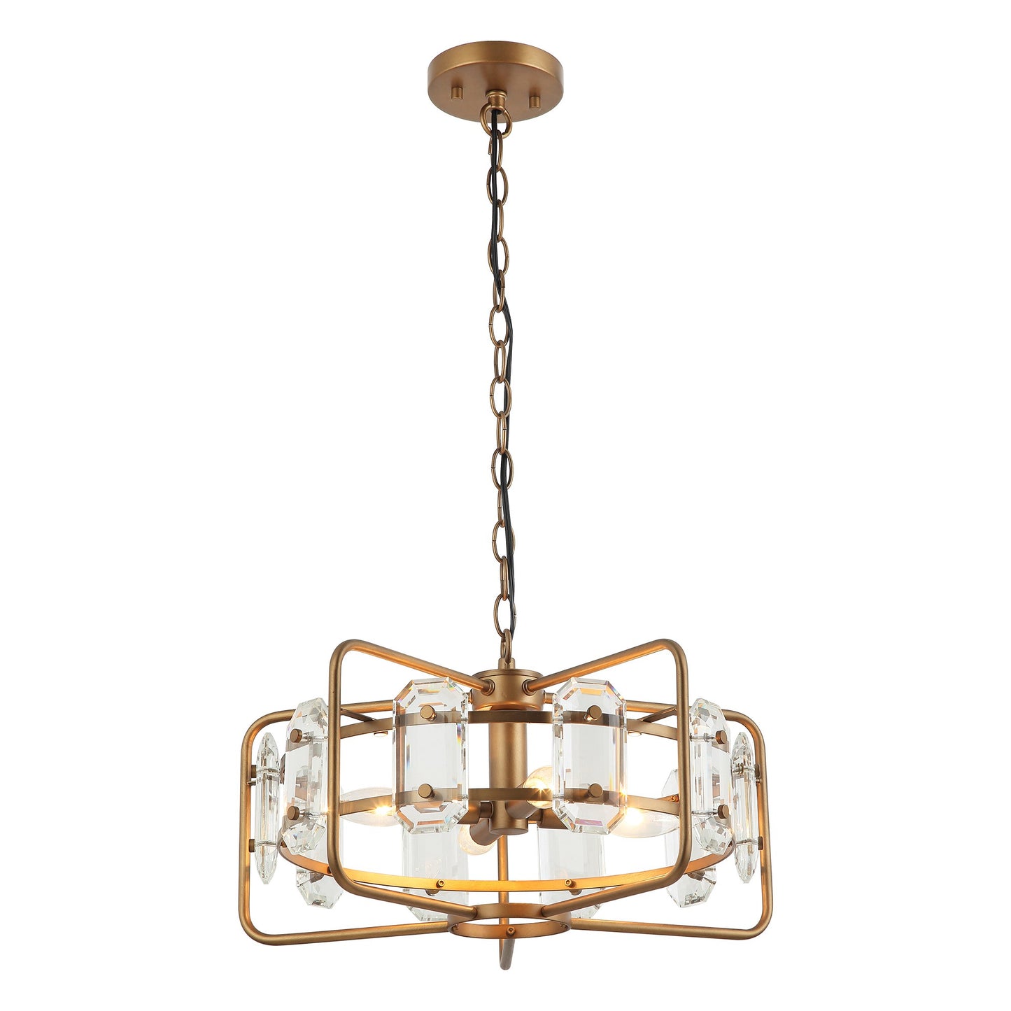 Lusteria Gold Modern 4-Light Cage Crystal Chandelier Light