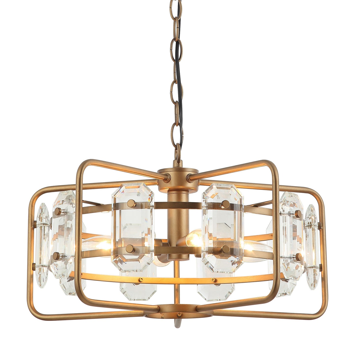 Lusteria Gold Modern 4-Light Cage Crystal Chandelier Light