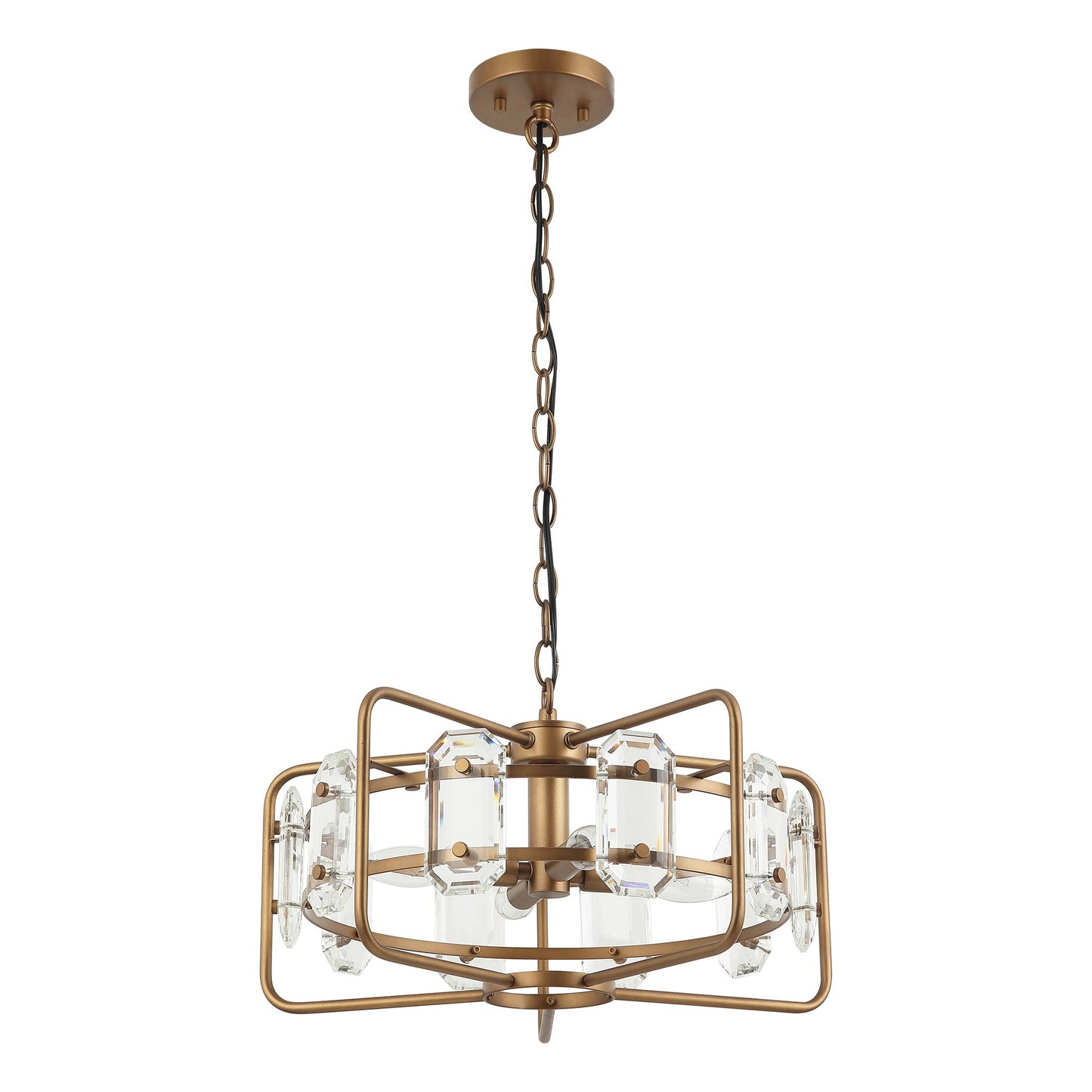 Lusteria Gold Modern 4-Light Cage Crystal Chandelier Light