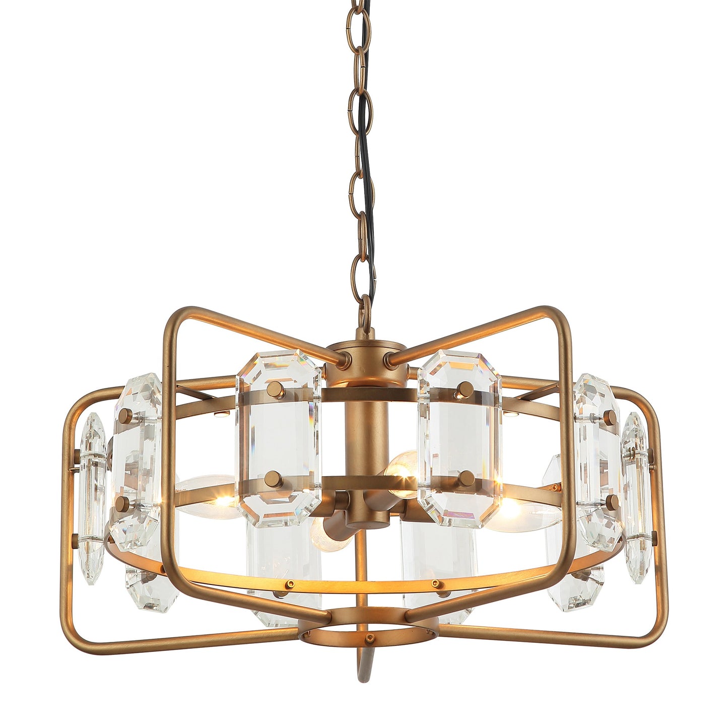 Lusteria Gold Modern 4-Light Cage Crystal Chandelier Light