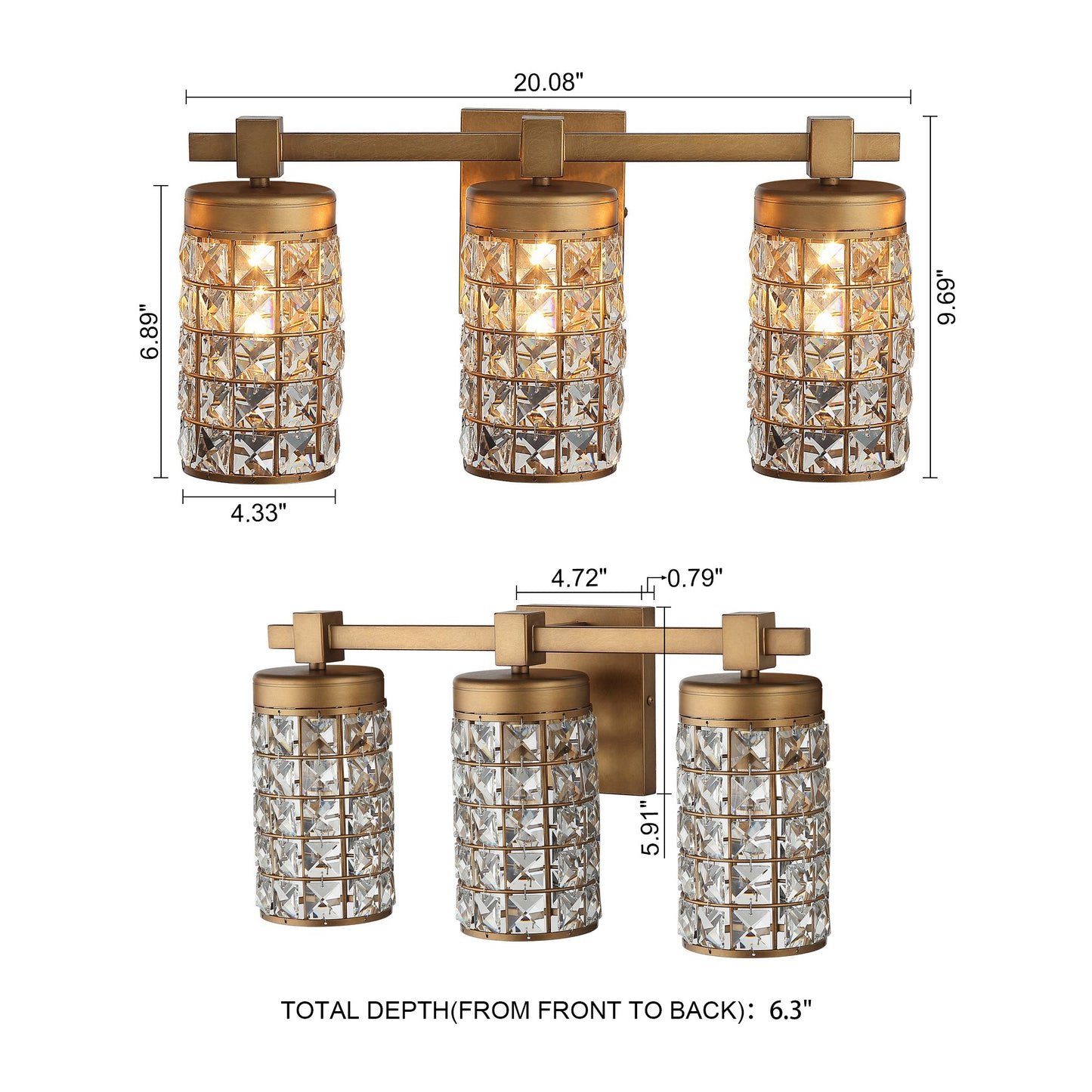 Lusteria 20" Modern Gold Bathroom 3-Light Wall Sconce