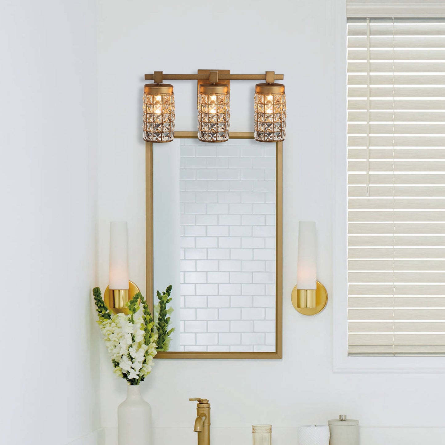 Lusteria 20" Modern Gold Bathroom 3-Light Wall Sconce