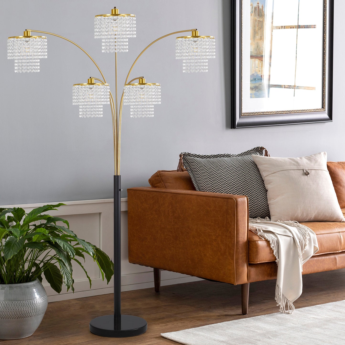 Brio 80" 5-Light Modern Gold Crystal Arc Floor Lamp