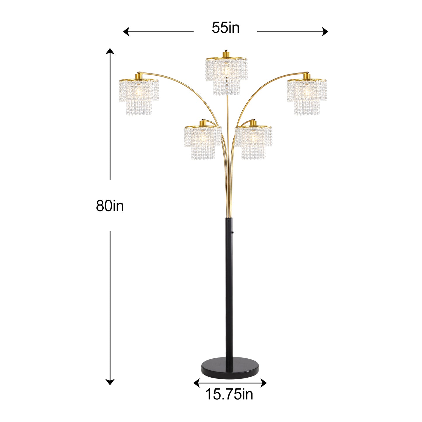 Brio 80" 5-Light Modern Gold Crystal Arc Floor Lamp