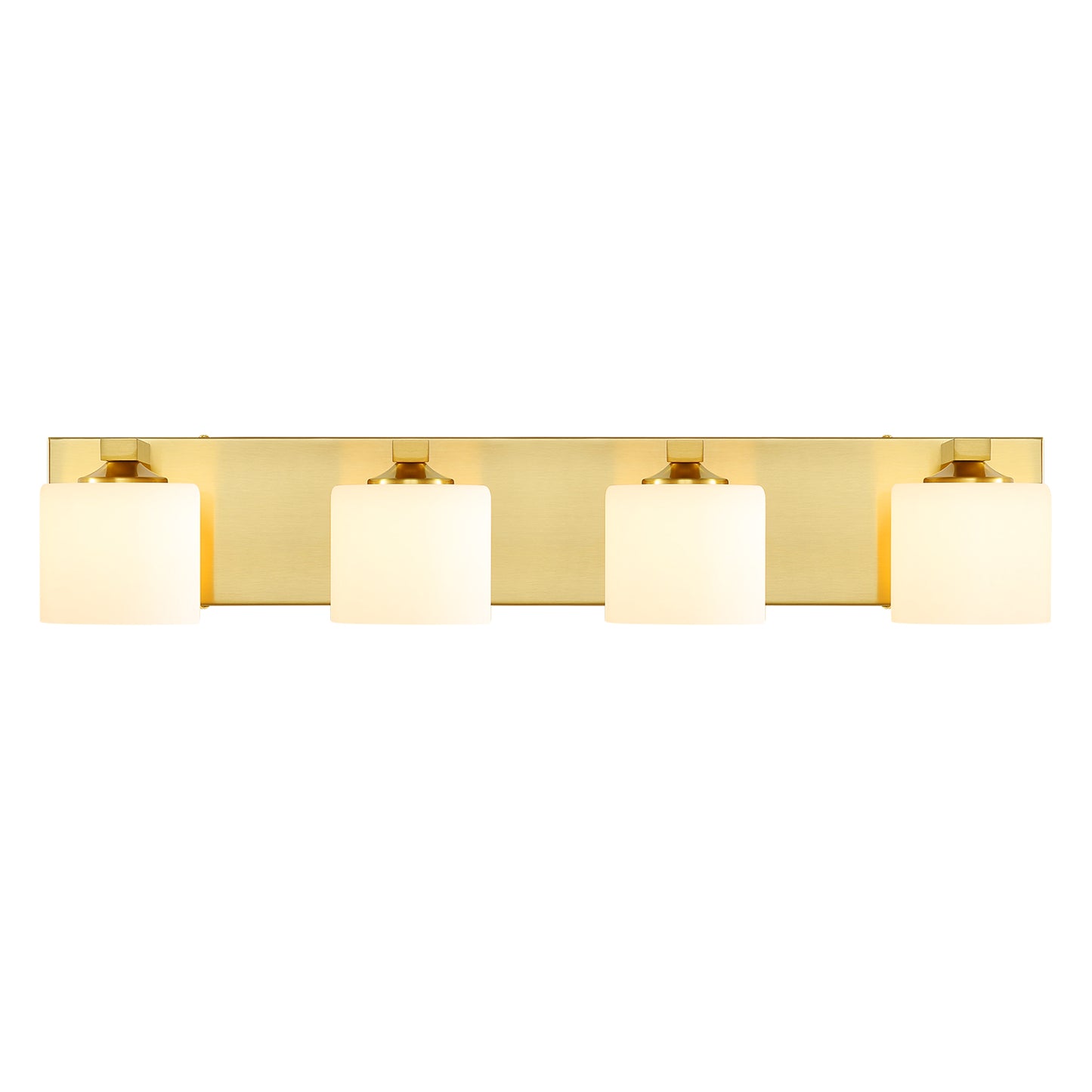 4-Light Gold Vanity Light – Modern Bathroom Wall Fixture with Etched Opal Glass