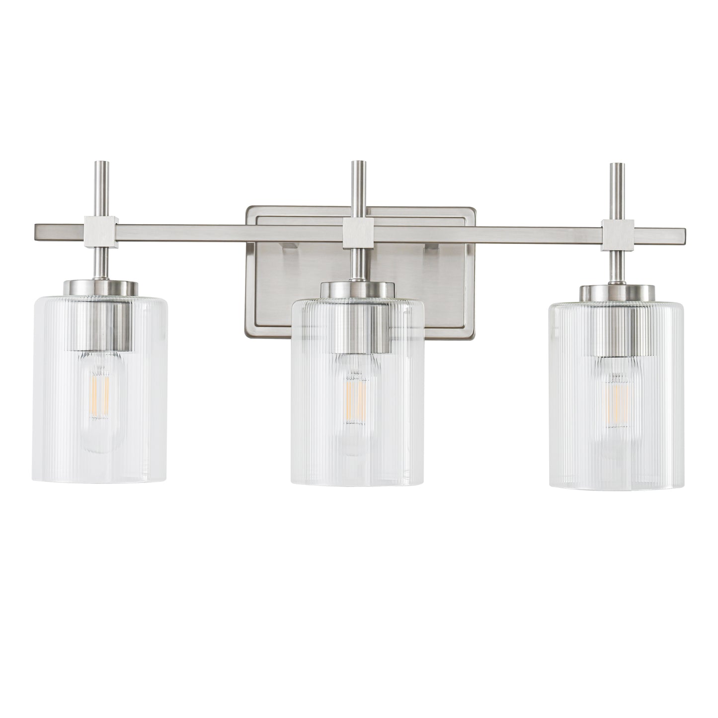 3-Light Brushed Nickel Vanity Light – Modern Bathroom Wall Light with Ribbed Glass