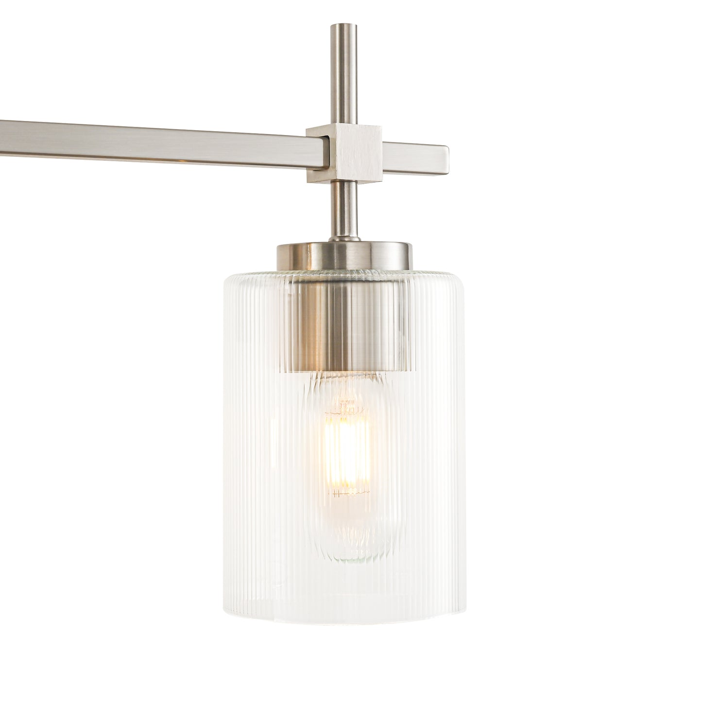 4-Light Brushed Nickel Vanity Light – Modern Bathroom Wall Light with Ribbed Glass