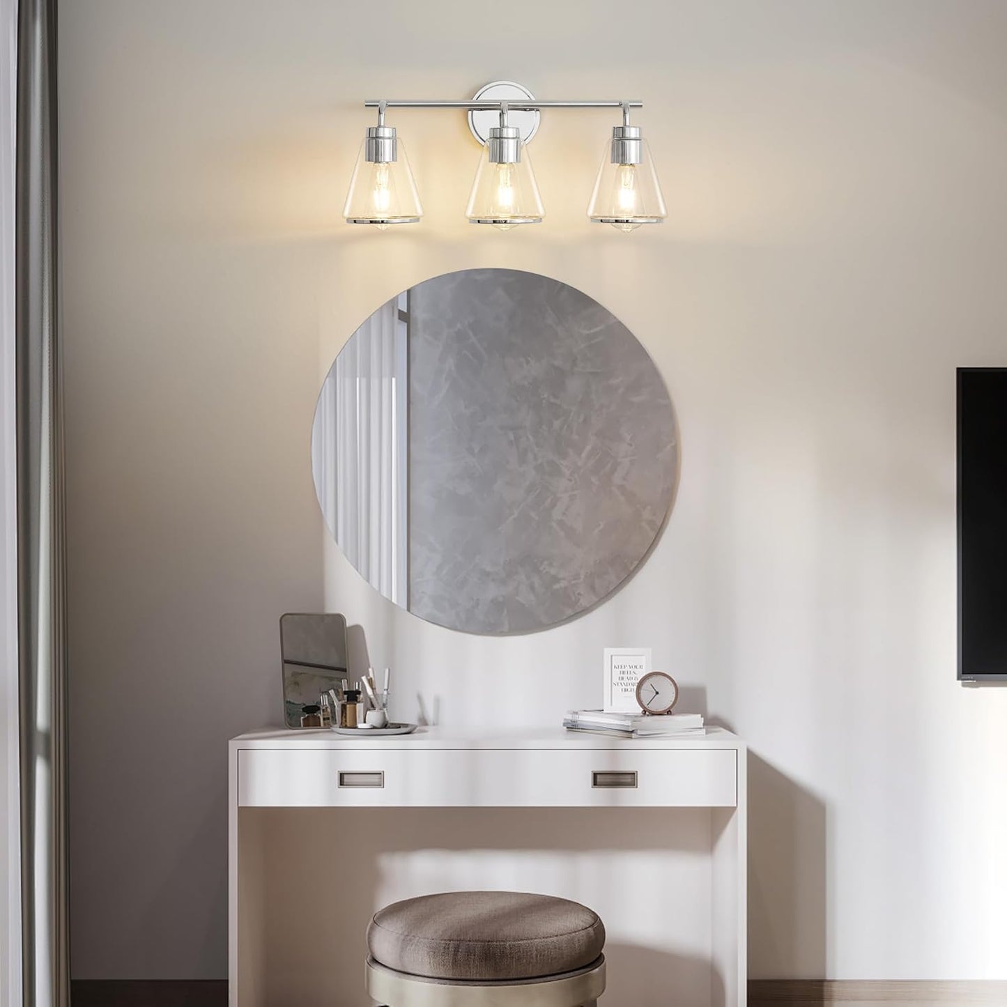 3-Light Chrome Bathroom Vanity Light with Clear Glass – Modern Wall Light Fixture