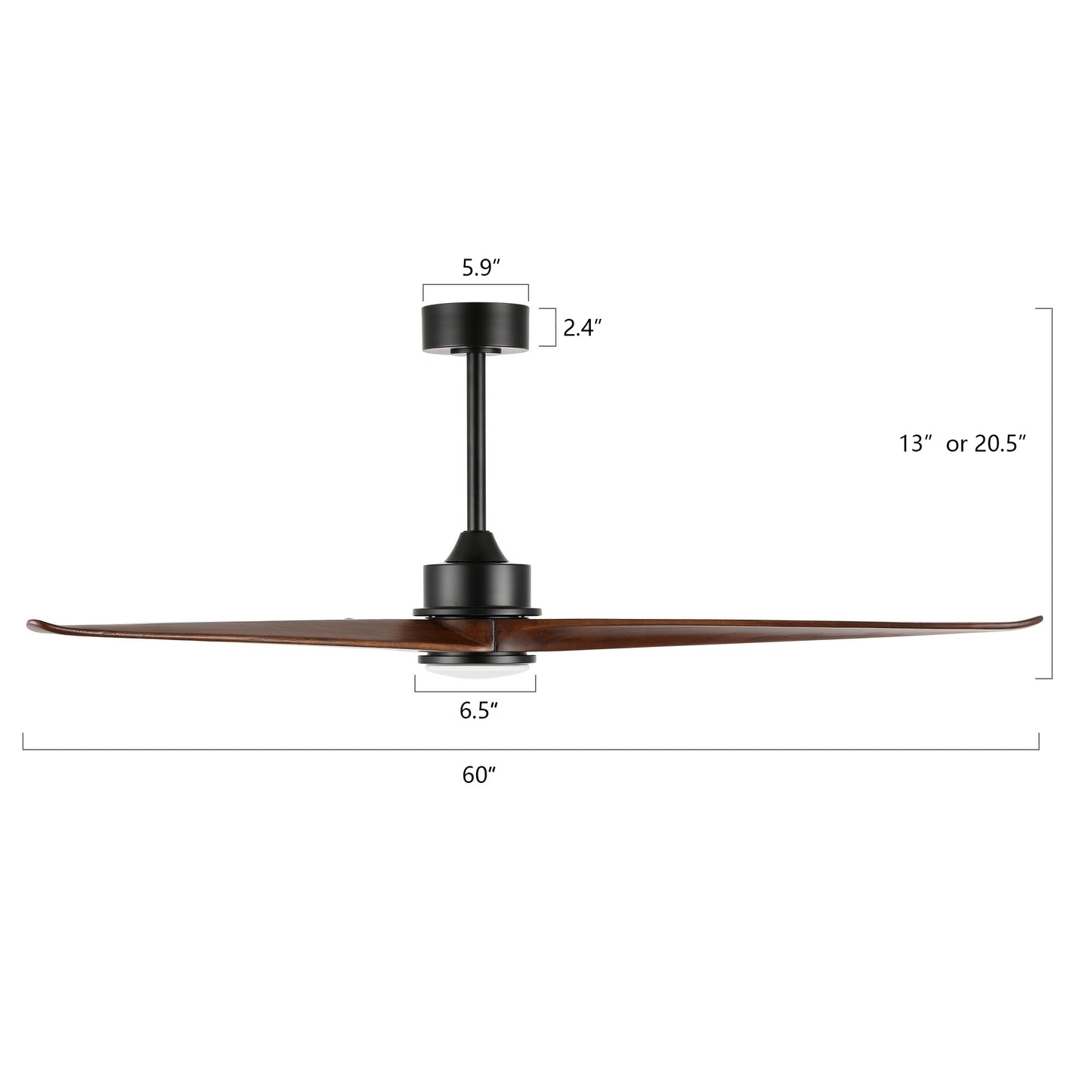 60" Black Ceiling Fan with Walnut Wood Blades and LED Light – Modern Remote Fan