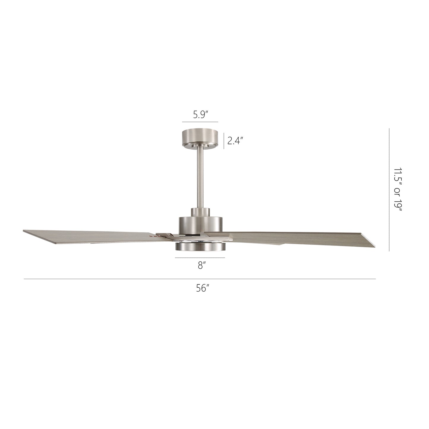Ceiling Fan 56" Modern Brushed Nickel 4-Blade with LED Light