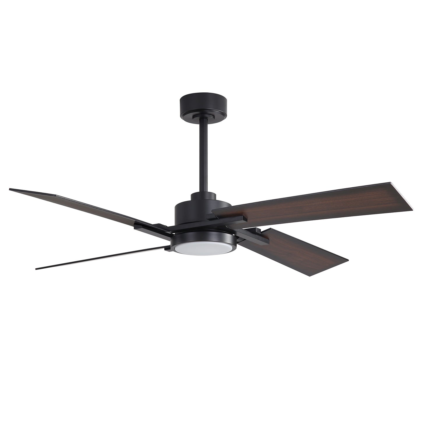 56" Black Ceiling Fan with Wood Blades and LED Light – Modern Dimmable Fan with Remote
