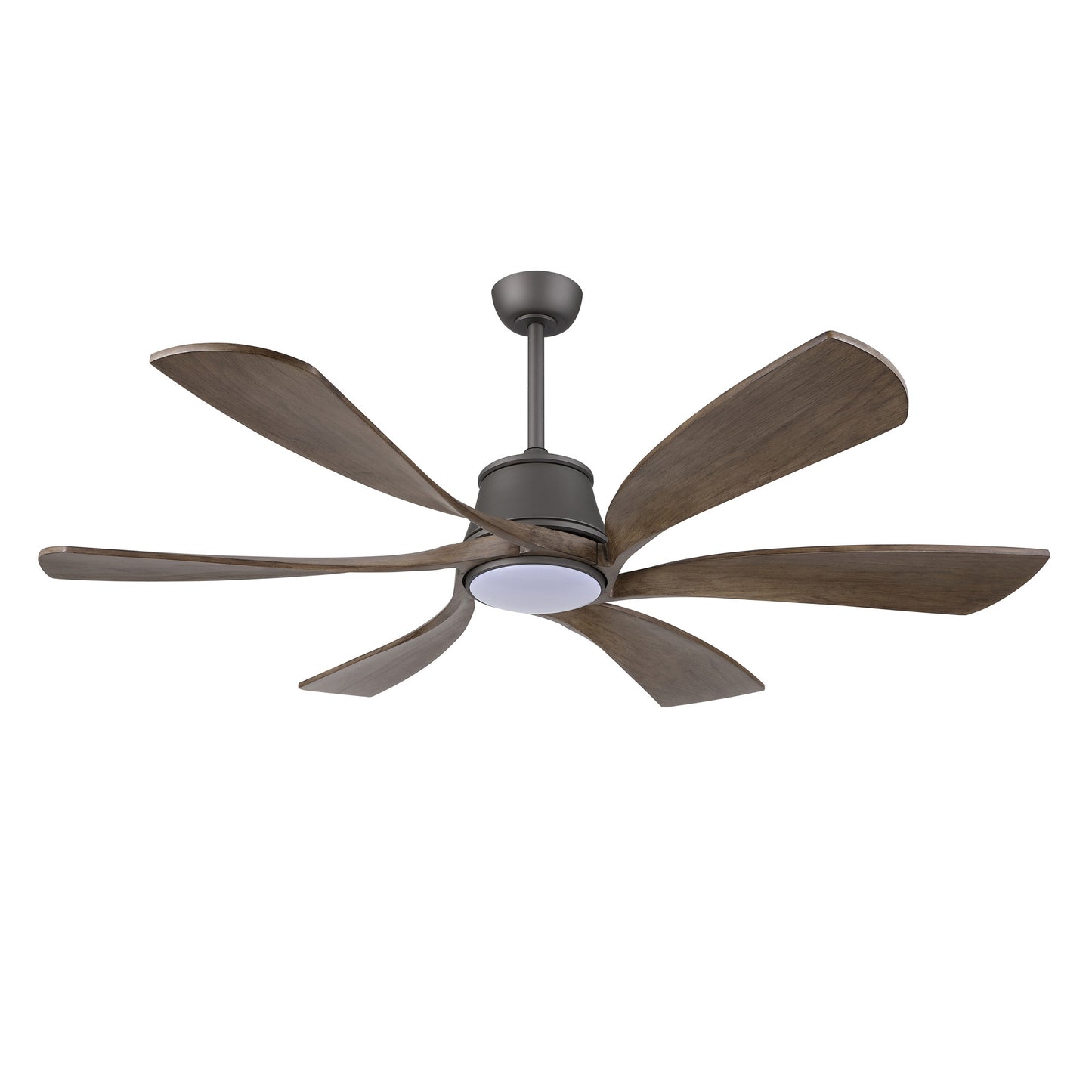 60" Charcoal Grey Ceiling Fan with Wood Blades and LED Light – 6-Blade Smart Fan with Remote