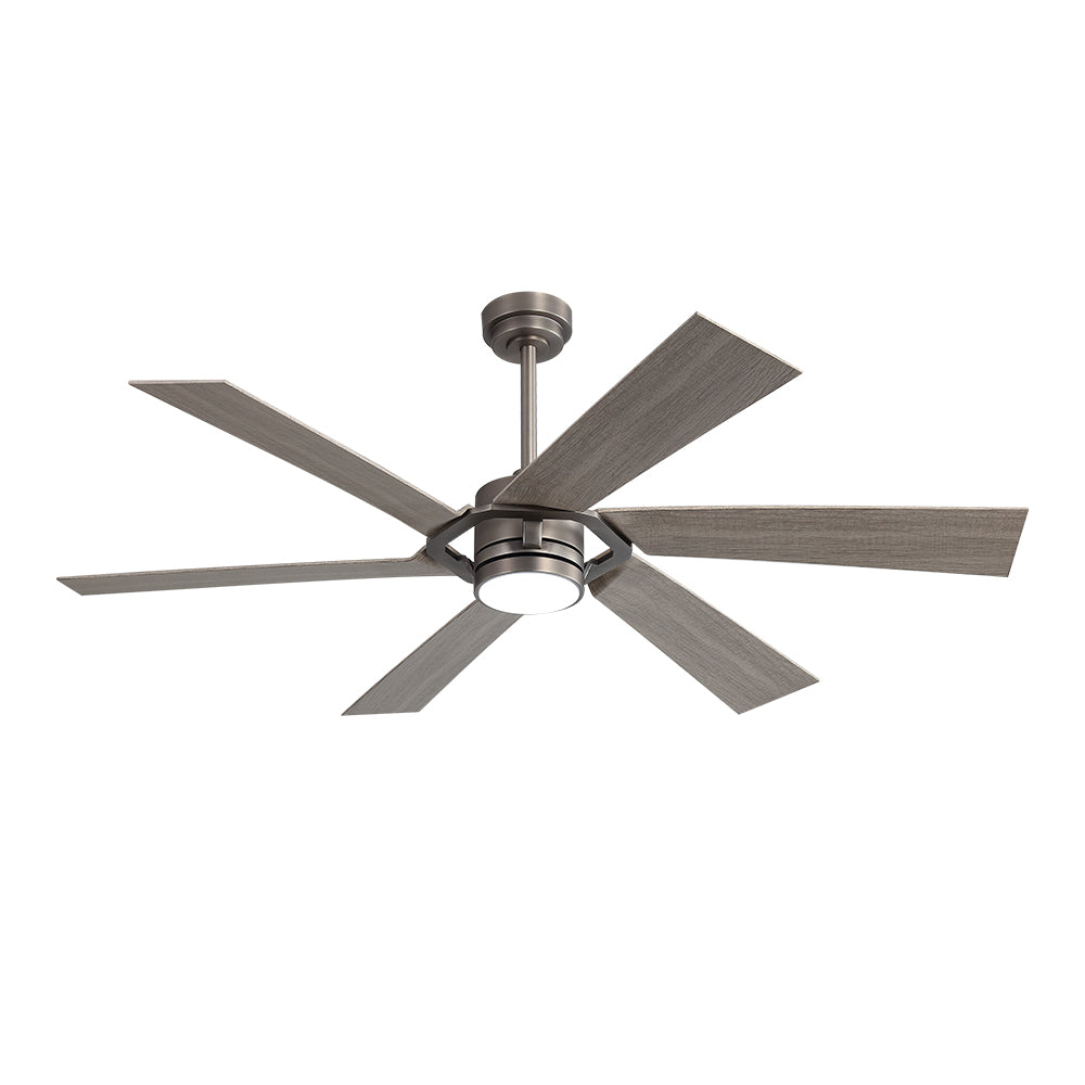60" Brushed Nickel & Wood Ceiling Fan with Light & Remote – Smart 6-Blade, DC Motor