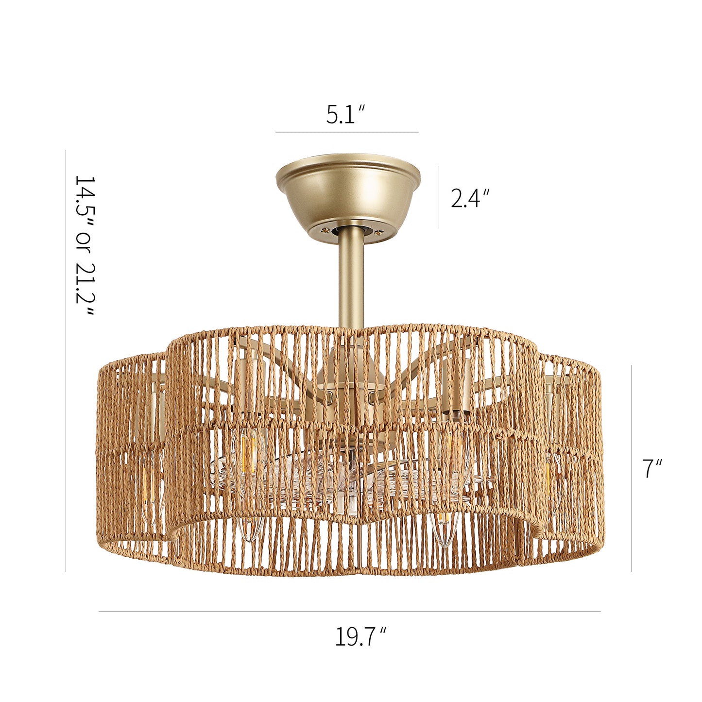 Ceiling Fan 20" 7-Blade 6-Light Modern Gold Brown Fandelier