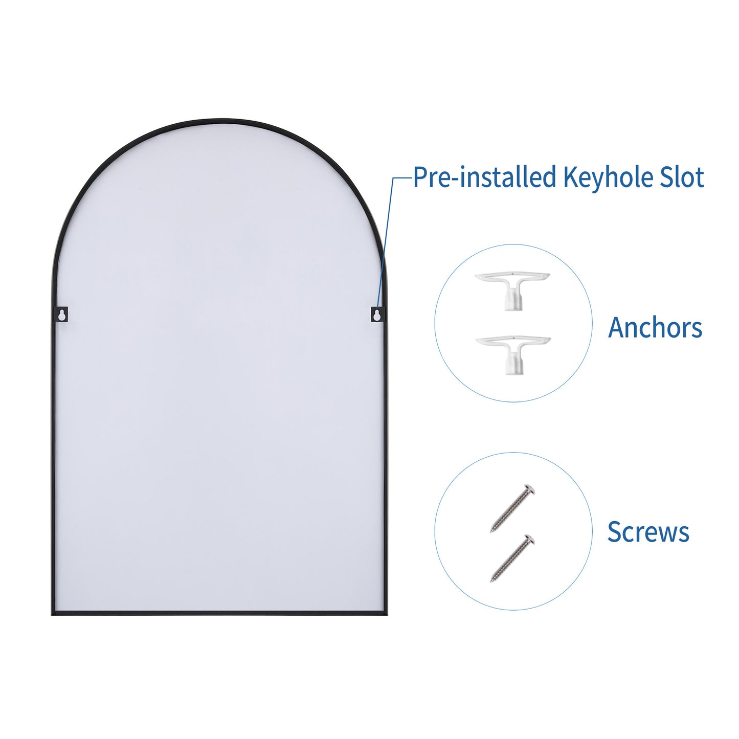 Wall Mirror 24x36" Modern Black Framed Arched Design