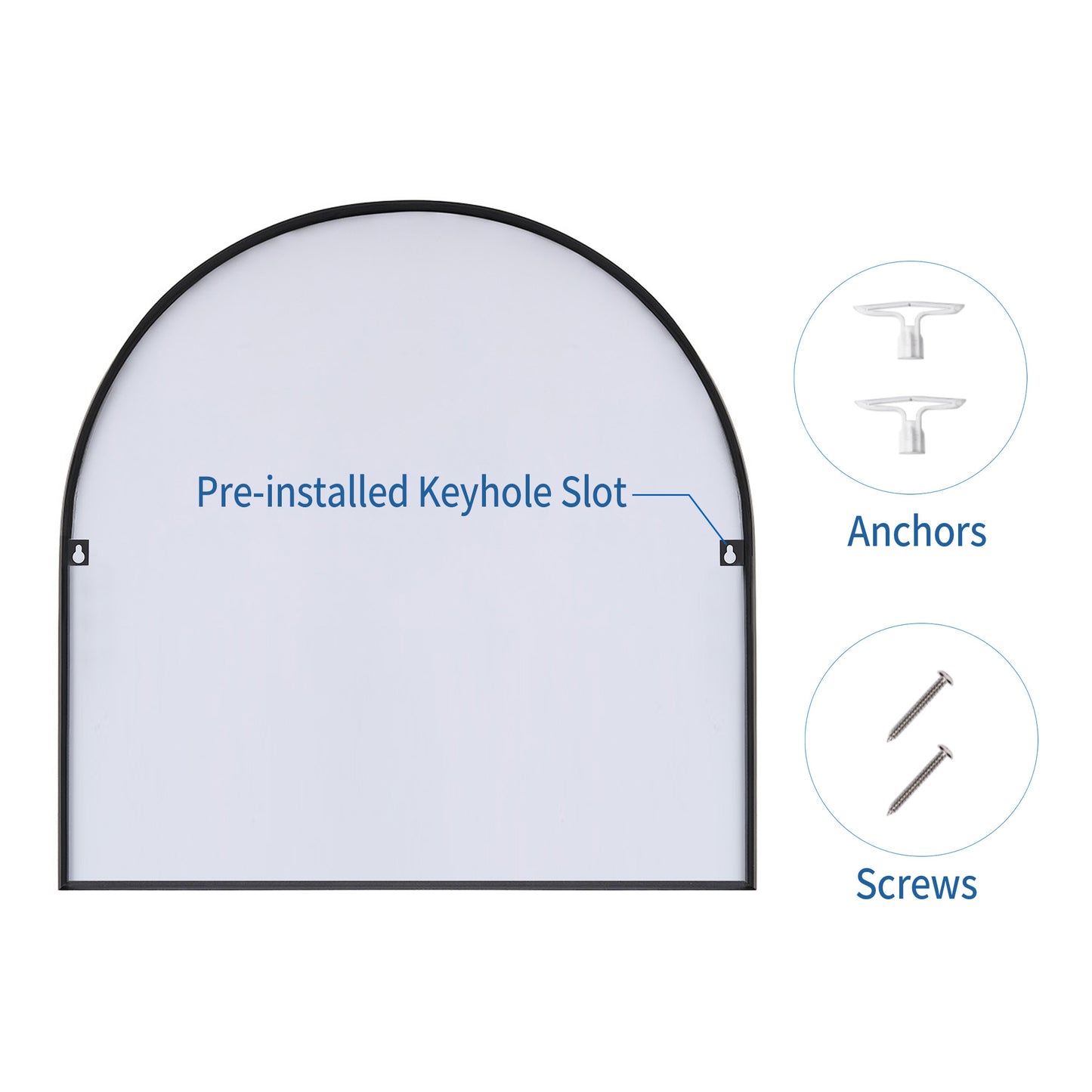 Wall Mirror 30x30" Modern Black Framed Arched Design