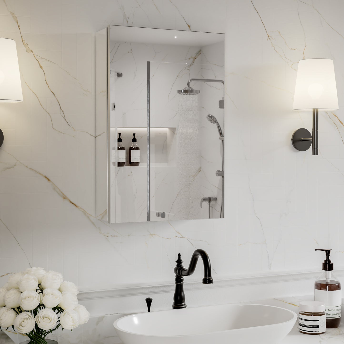 Medicine Cabinet 16x24" Recessed or Surface Mount Mirrored