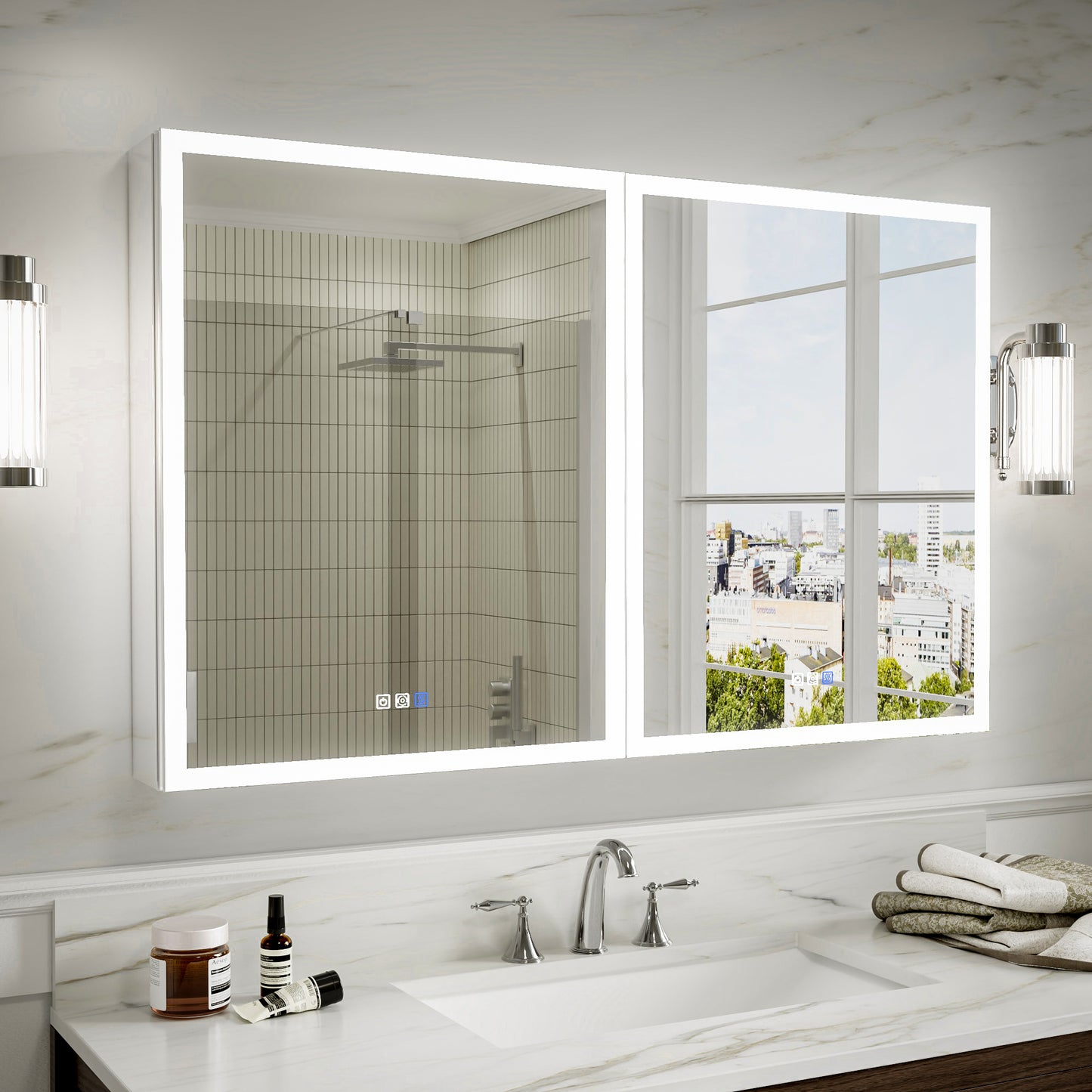 Medicine Cabinet 24x30" Frameless Double LED Anti-Fog Mirror