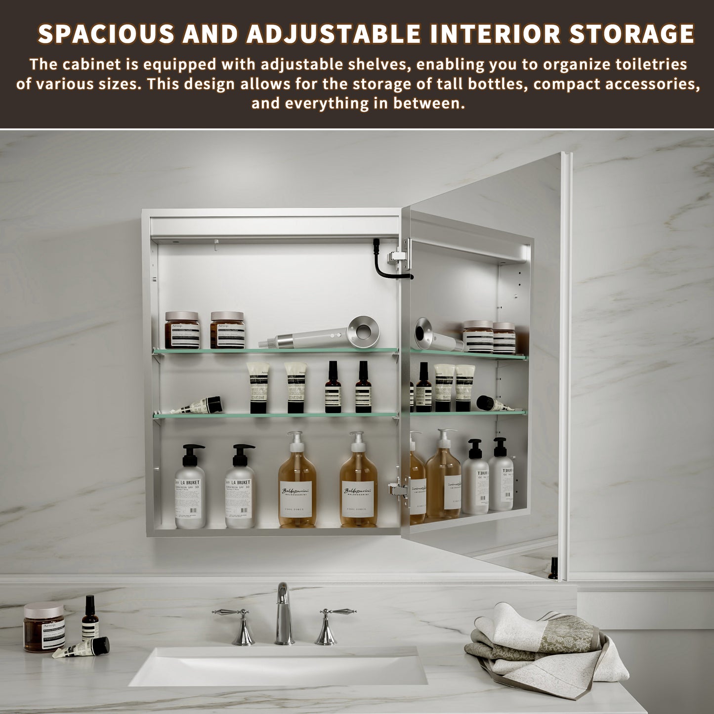 Medicine Cabinet 24x30" Frameless Double LED Anti-Fog Mirror