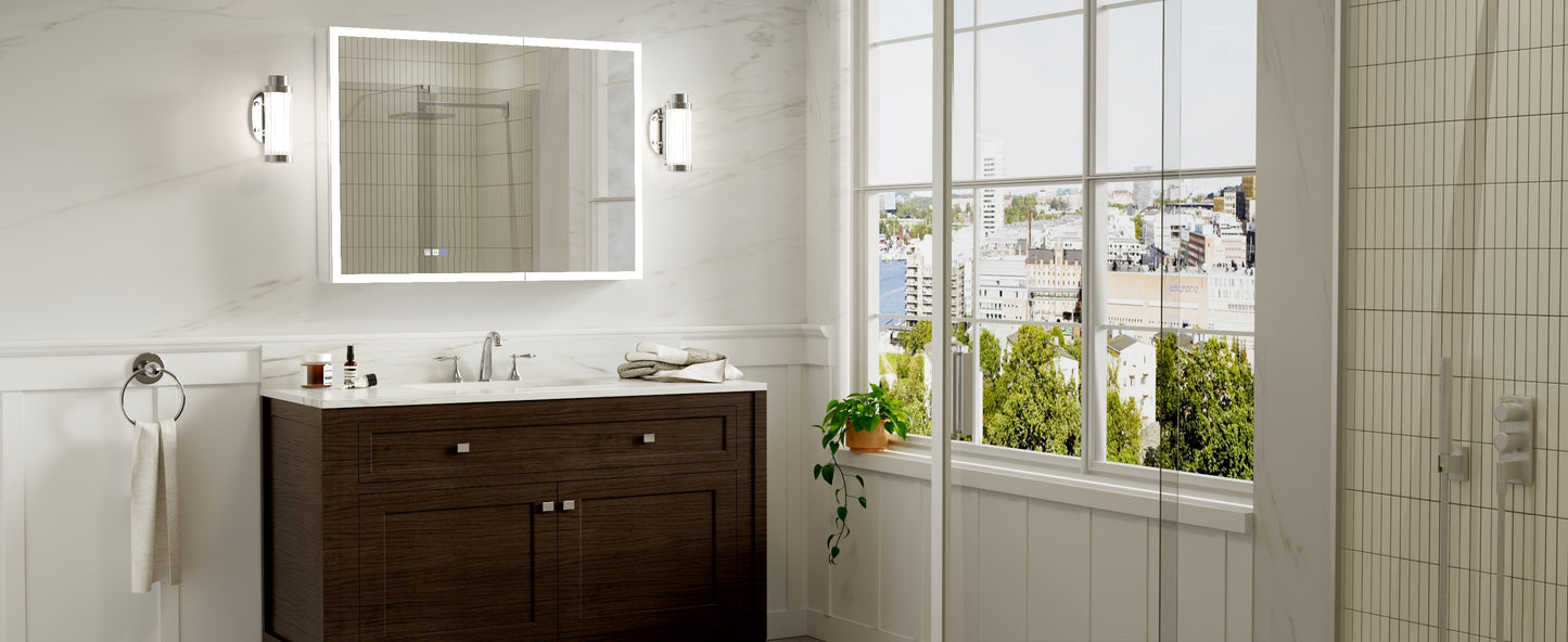 Medicine Cabinet 40x30" Frameless Double LED Anti-Fog Mirror