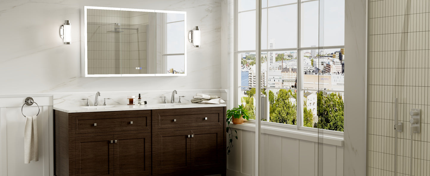 Medicine Cabinet 48x30" Frameless Double LED Lights Anti-Fog