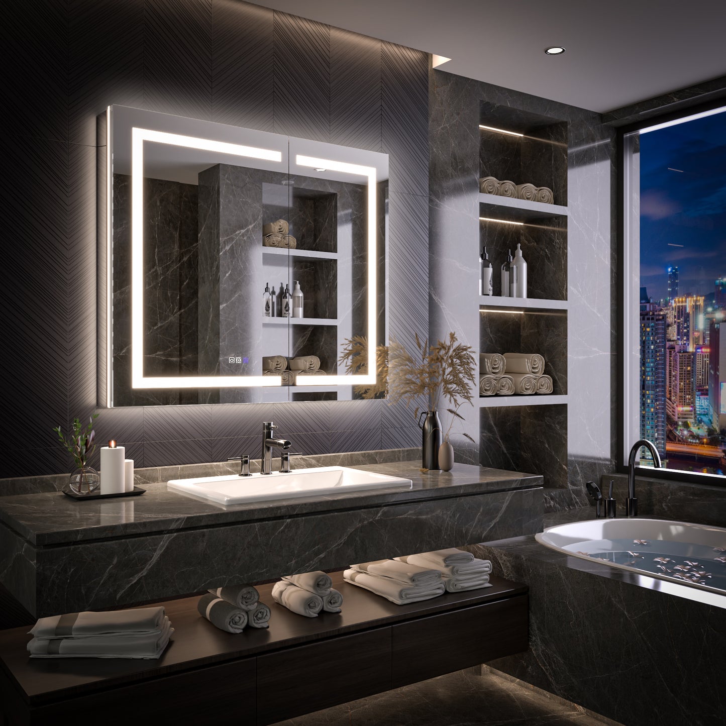 42" x 36" LED Medicine Cabinet Mirror – Anti-Fog, Dimmable, Recessed or Surface Mount, Magnifier