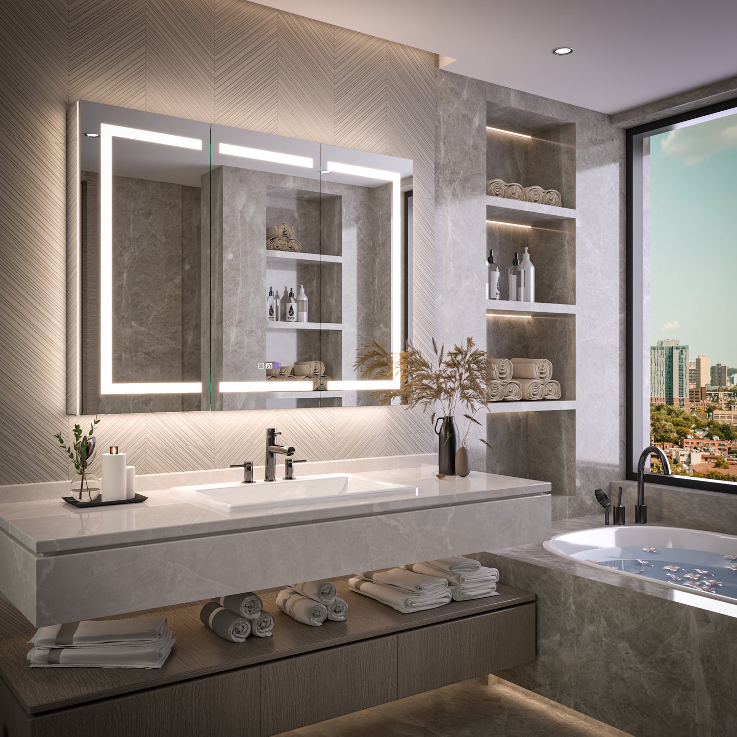 Medicine Cabinet 48x36" LED Inset Mirrored Anti-Fog Storage