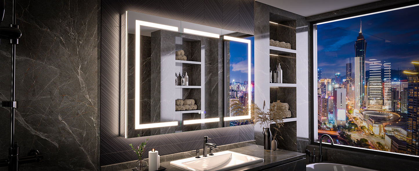 Medicine Cabinet 54x36" LED Inset Anti-Fog Mirrored Storage