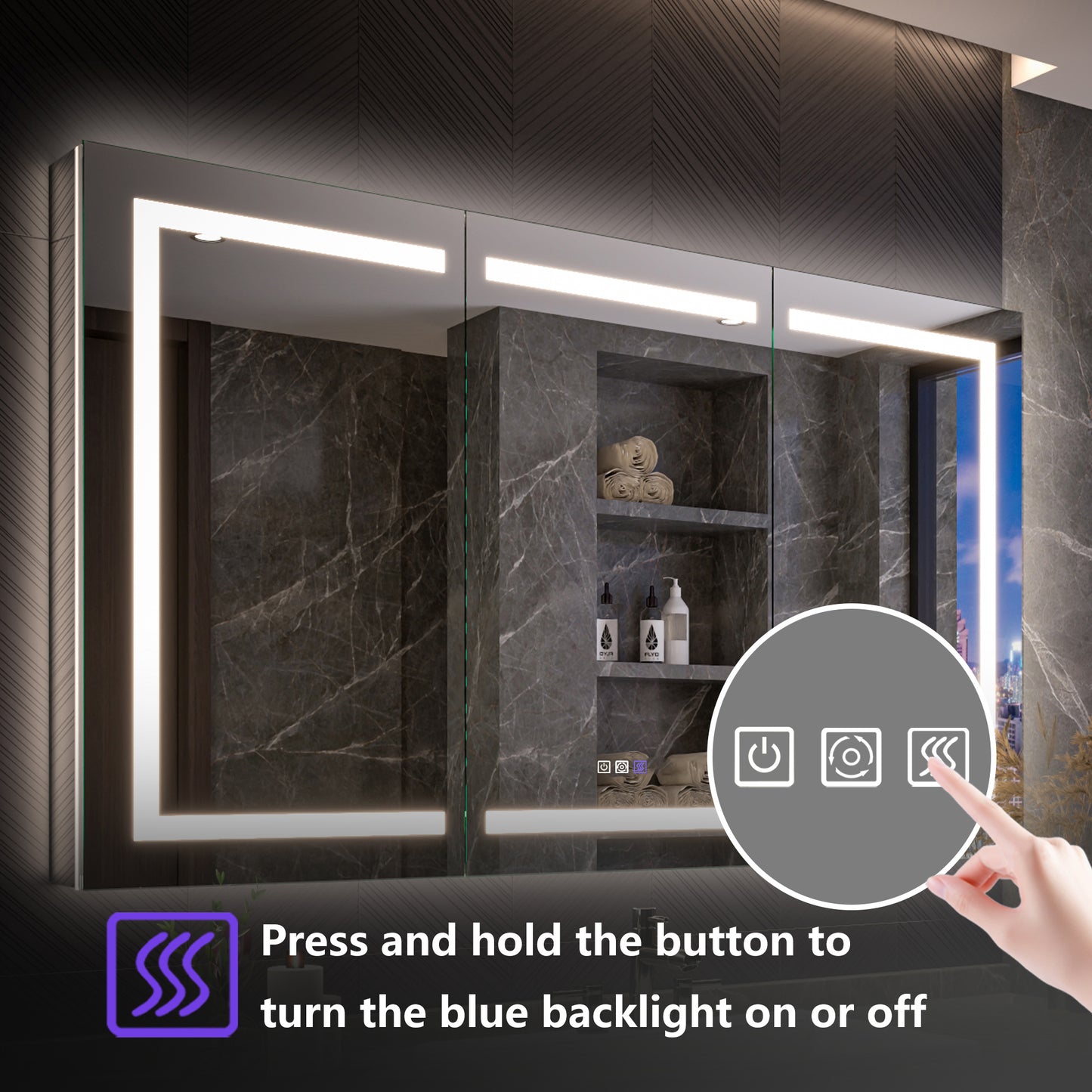 Medicine Cabinet 60x36" LED Inset Mirrored Anti-Fog Storage