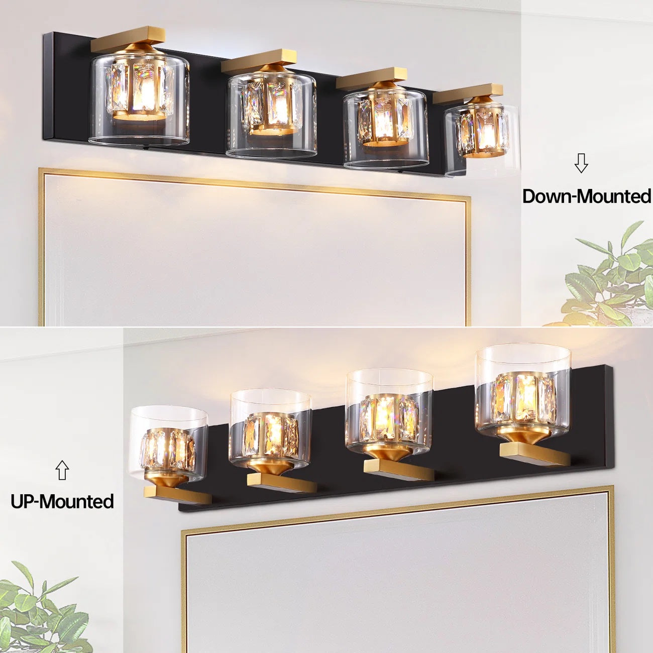 Kolt Black & Gold Traditional 4-Light Bathroom Vanity Light