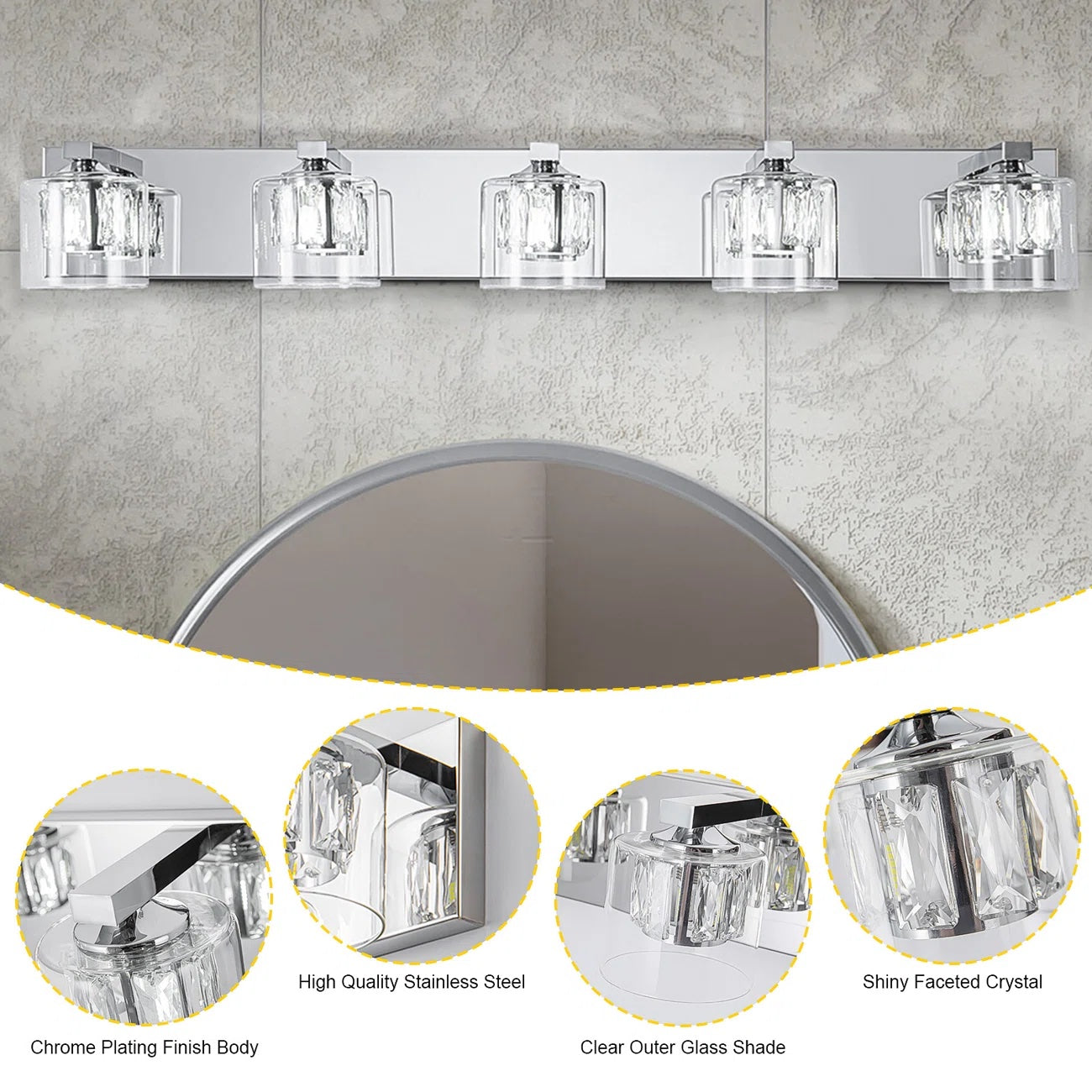 Kolt Chrome Traditional 5-Light Bathroom Vanity Light
