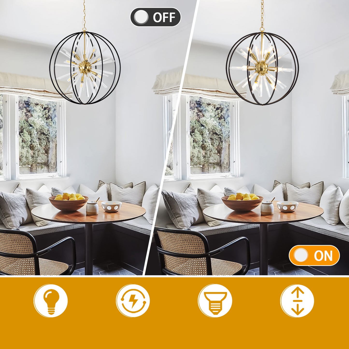 Brio 22" 10-light Modern Black and Gold Orb Chandelier