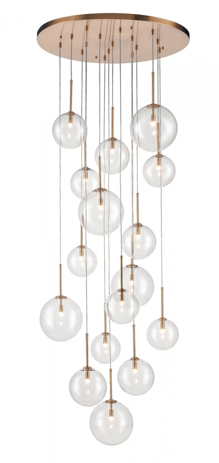 Delilah 16-Light Aged Brass Clear Globe Pendant Light